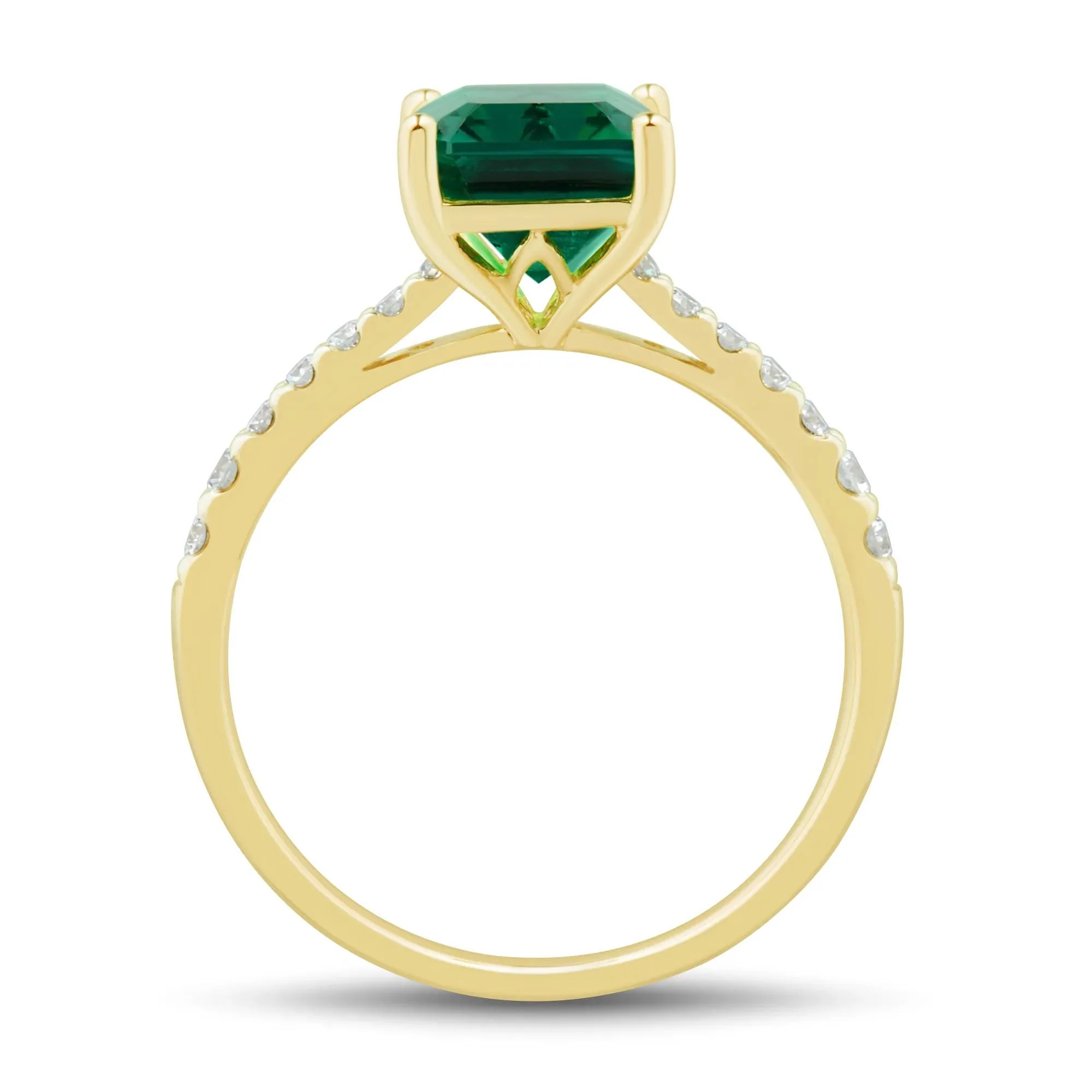 1/5 CT. Tw. Lab-Created Emerald and Lab Grown Diamond Ring 10K Yellow Gold Round Brilliant Cut Size 8 1mm - Image 2