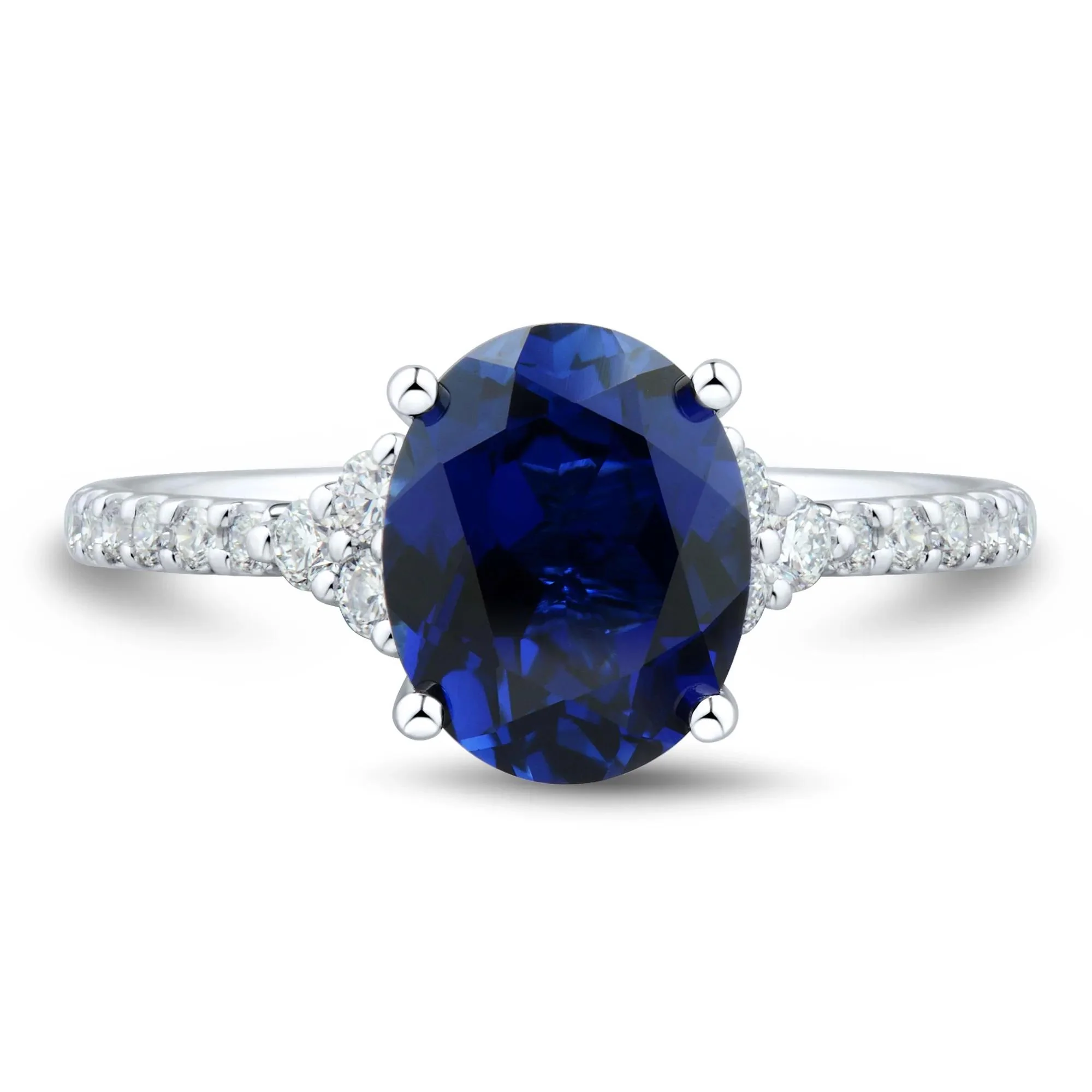 1/3 CT. Tw. Lab-Created Blue Sapphire and Lab Grown Diamond Ring 10K White Gold Size 8.5 1mm
