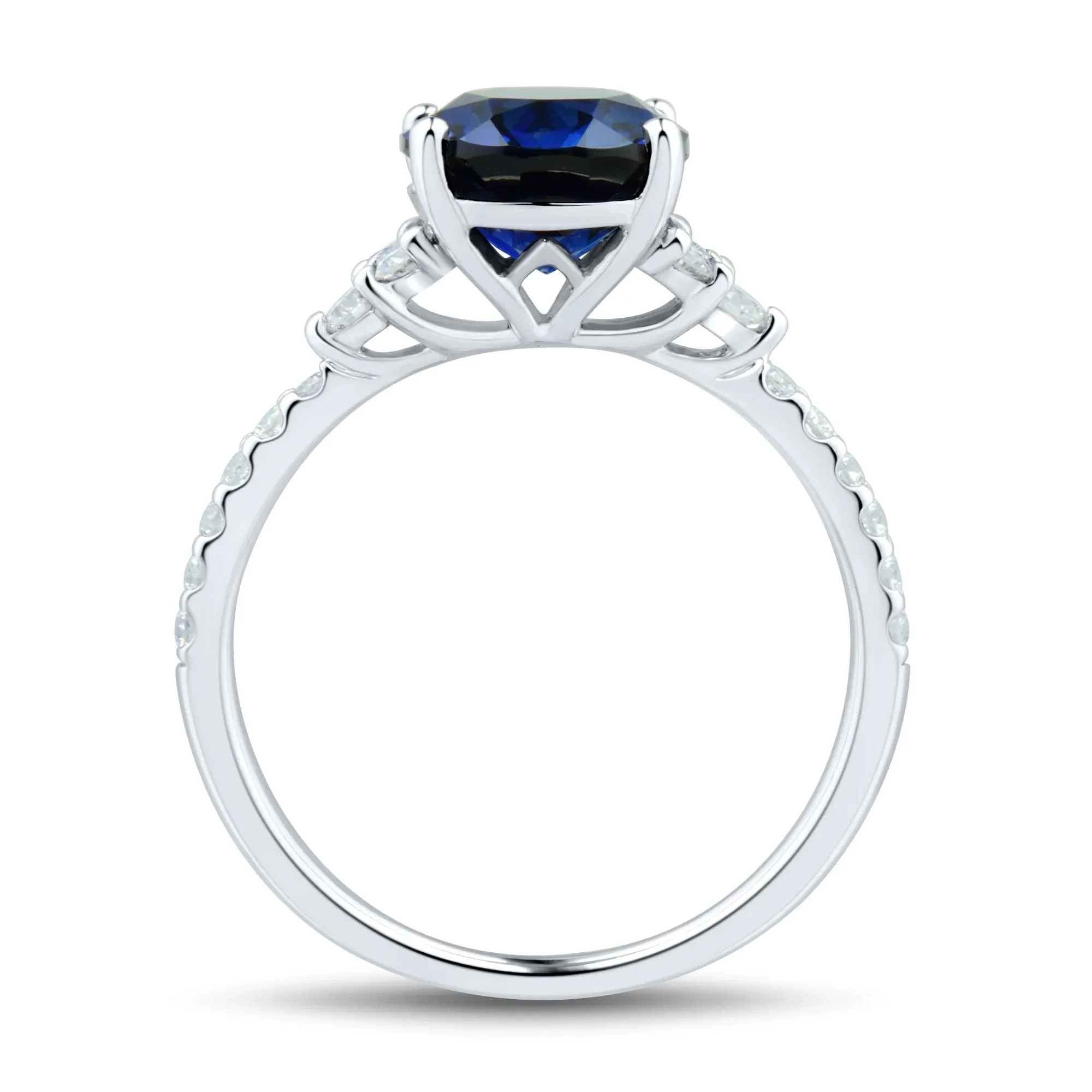 1/3 CT. Tw. Lab-Created Blue Sapphire and Lab Grown Diamond Ring 10K White Gold Size 8.5 1mm - Image 2