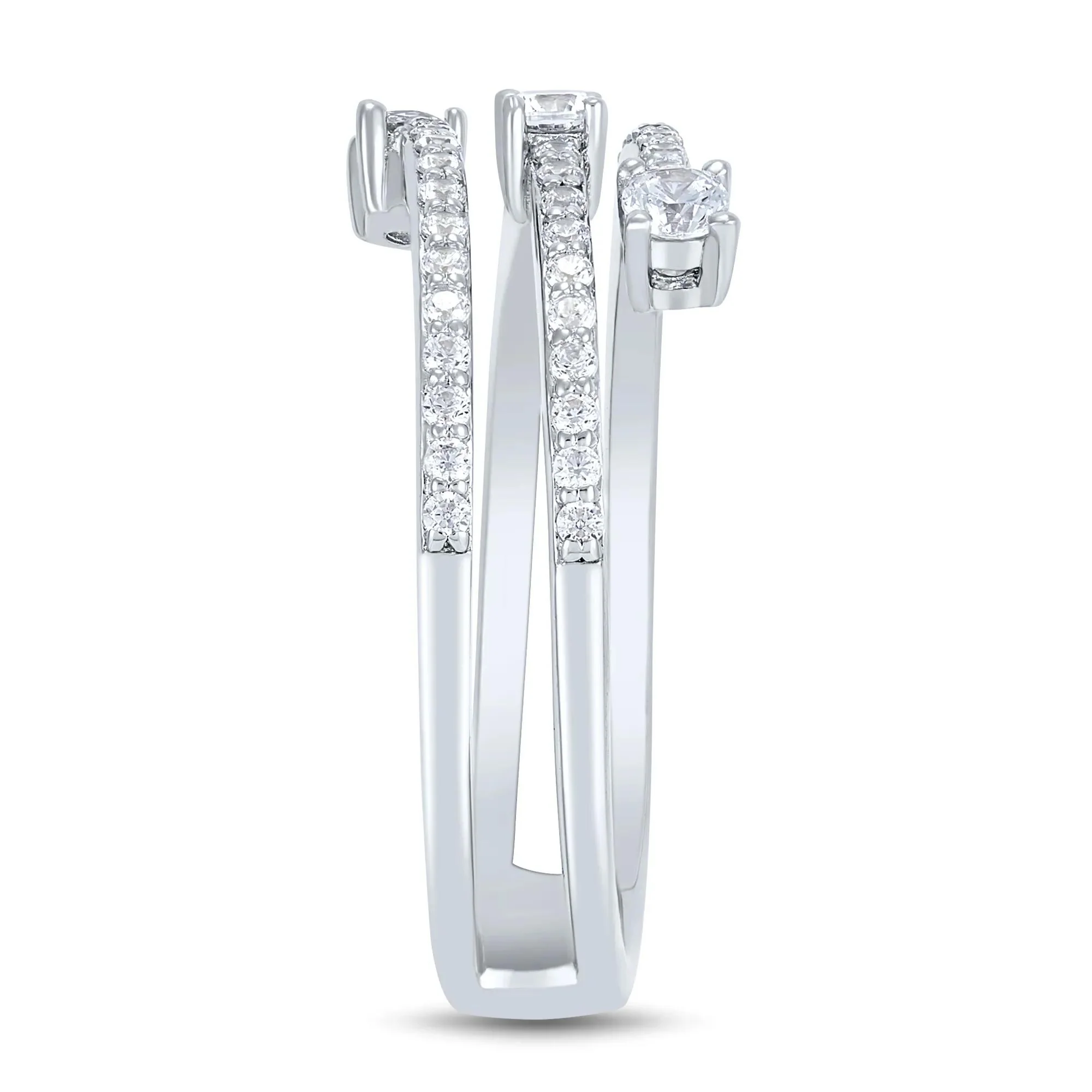 1/2 CT. Tw. Lab Grown Diamond Three-Row Orbit Band Ring IN 14K White Gold Round Brilliant Cut Size 7 1mm - Image 3