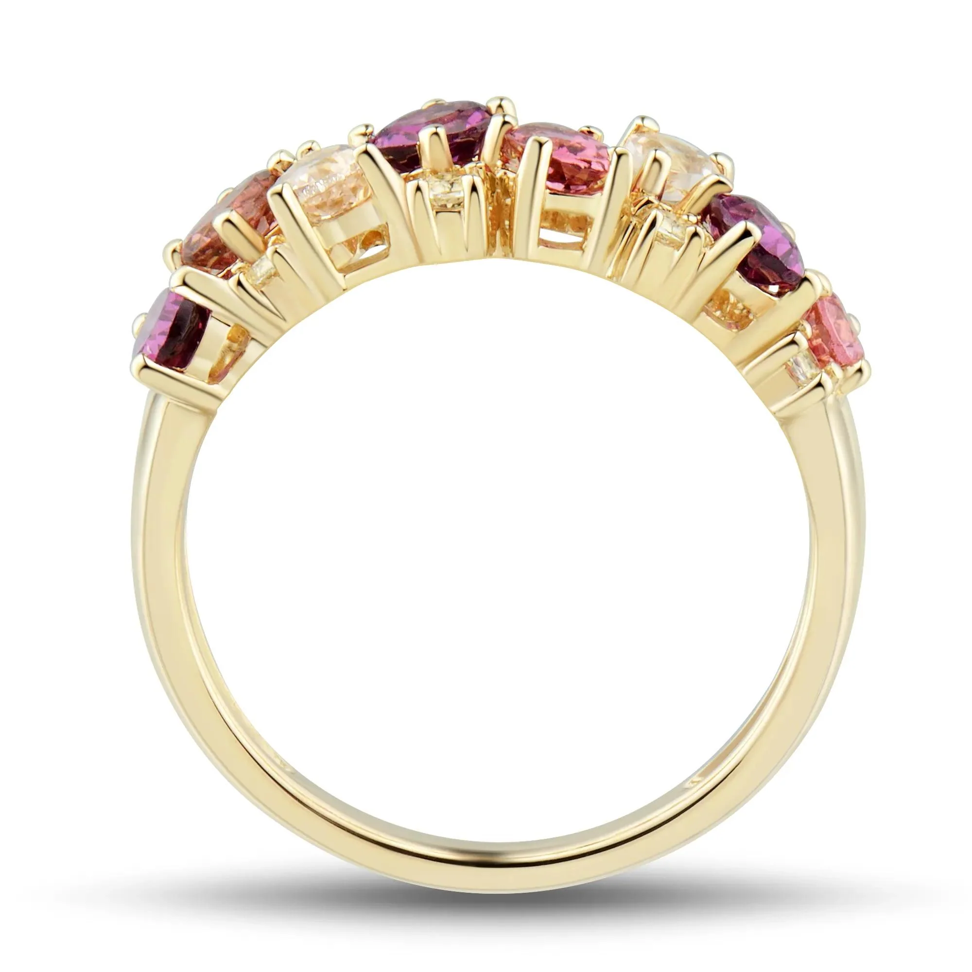 Multi-Shape Pink Morganite Pink Tourmaline Red Garnet and White Topaz Ring 10K Yellow Gold Size 6 1mm - Image 2