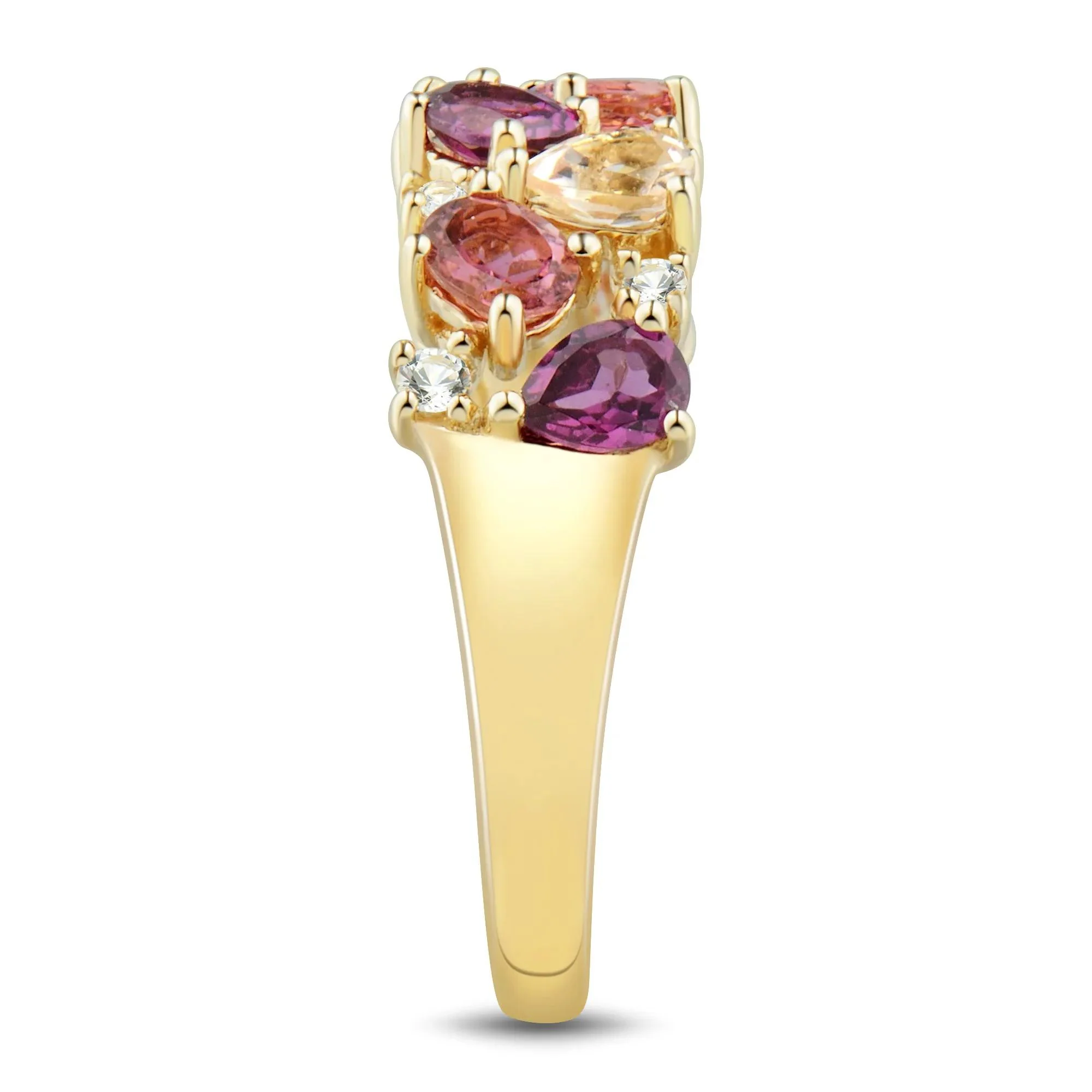 Multi-Shape Pink Morganite Pink Tourmaline Red Garnet and White Topaz Ring 10K Yellow Gold Size 8 1mm - Image 3