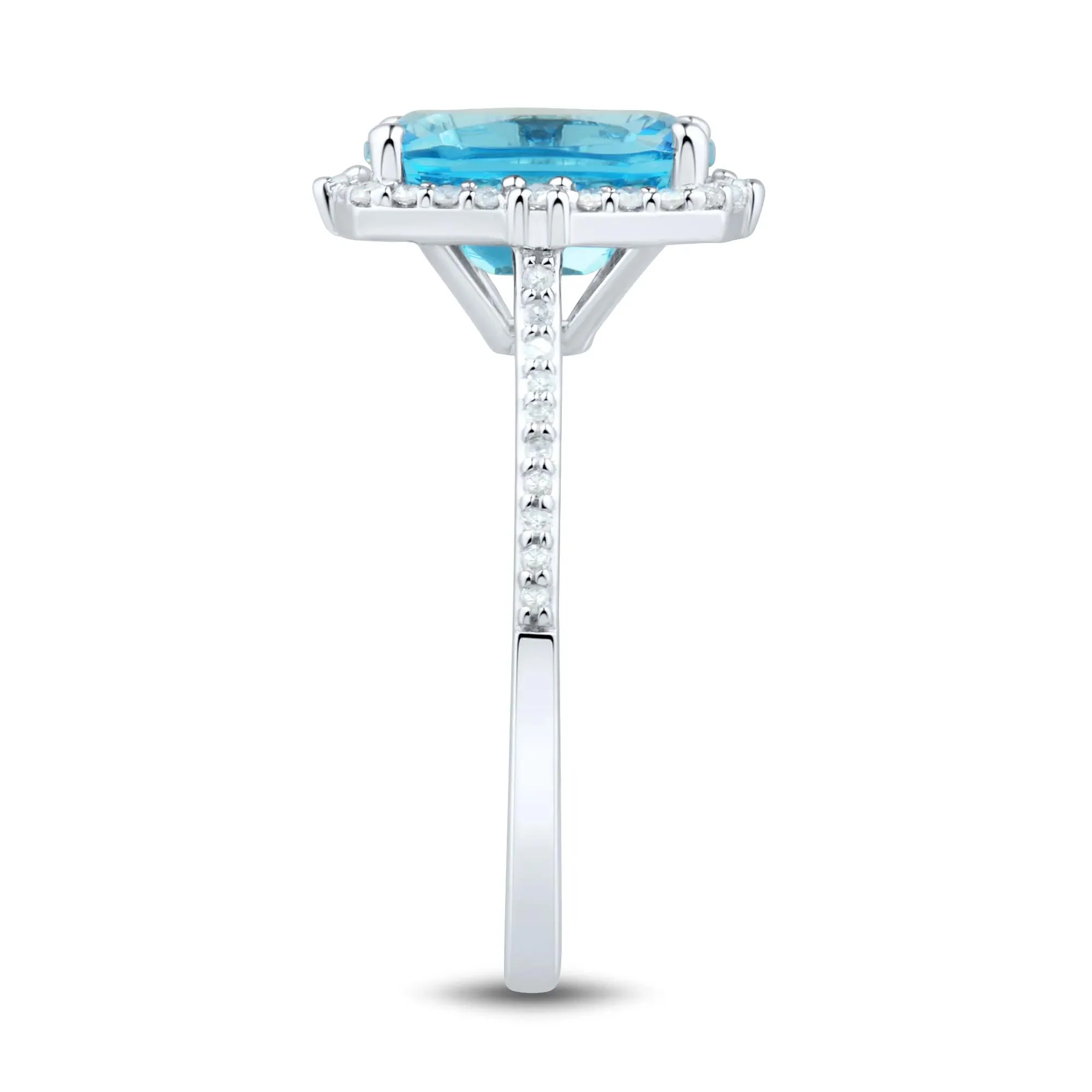 1/5 CT. Tw. Blue Topaz Cushion-Cut Diamond Halo Ring 10K White Gold Round Brilliant Cut Size 8.5 1mm - Image 3