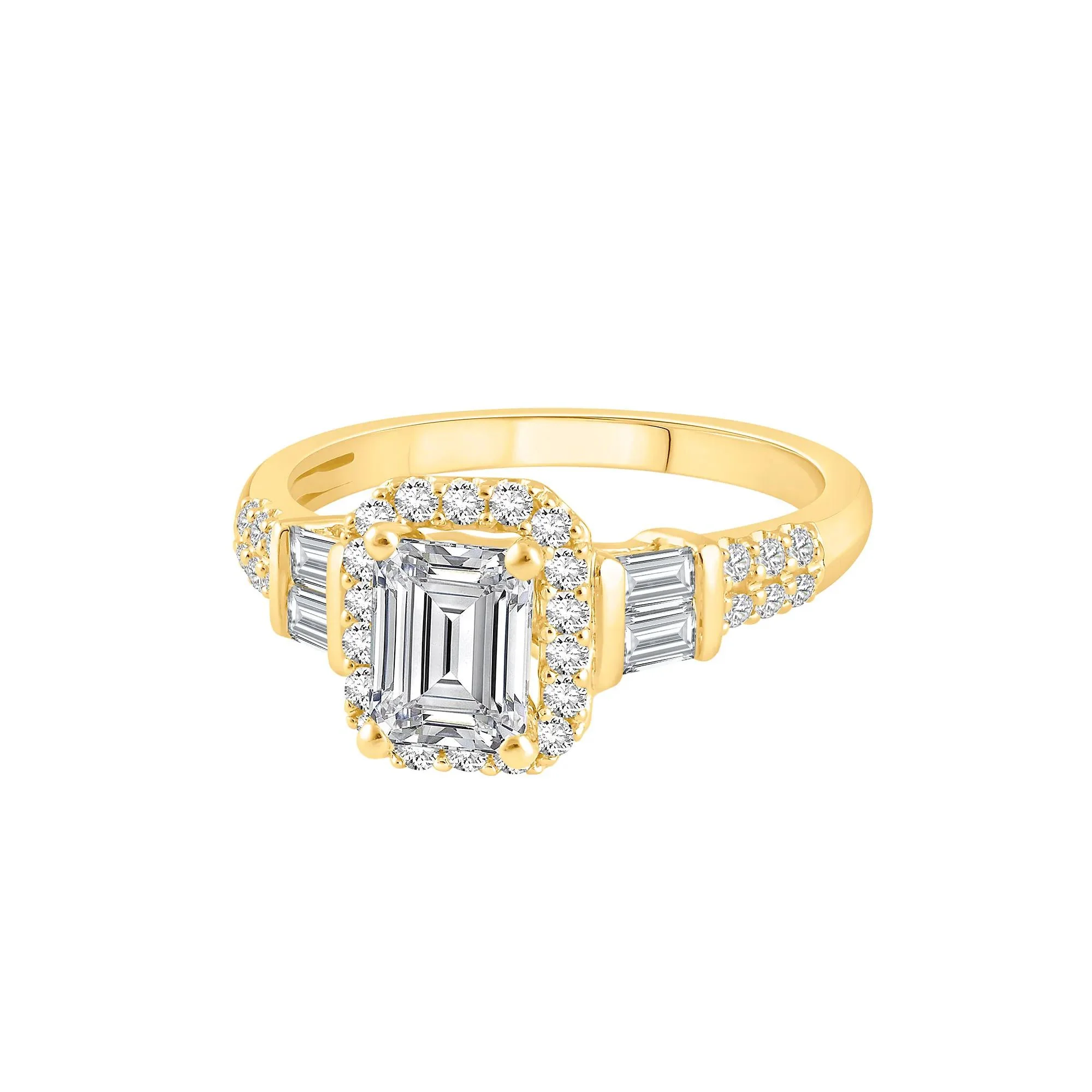 1/2 CT. Tw. Lab Grown Diamond Emerald Engagement Ring 10K Yellow Gold Size 6 - Image 3