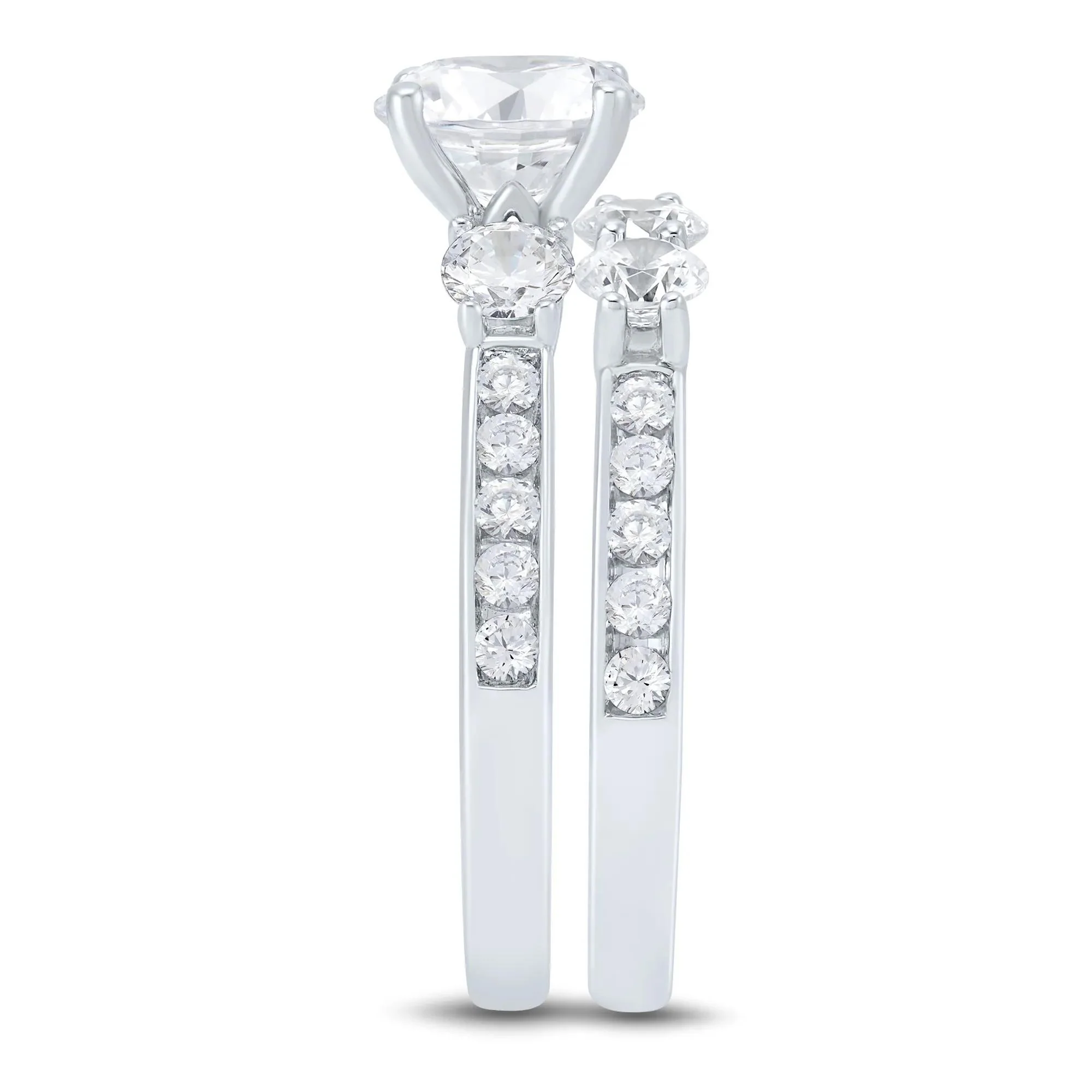 3 CT. Tw. Lab Grown Diamond Bridal Set 14K White Gold Ring Size 7.5 1mm - Image 3