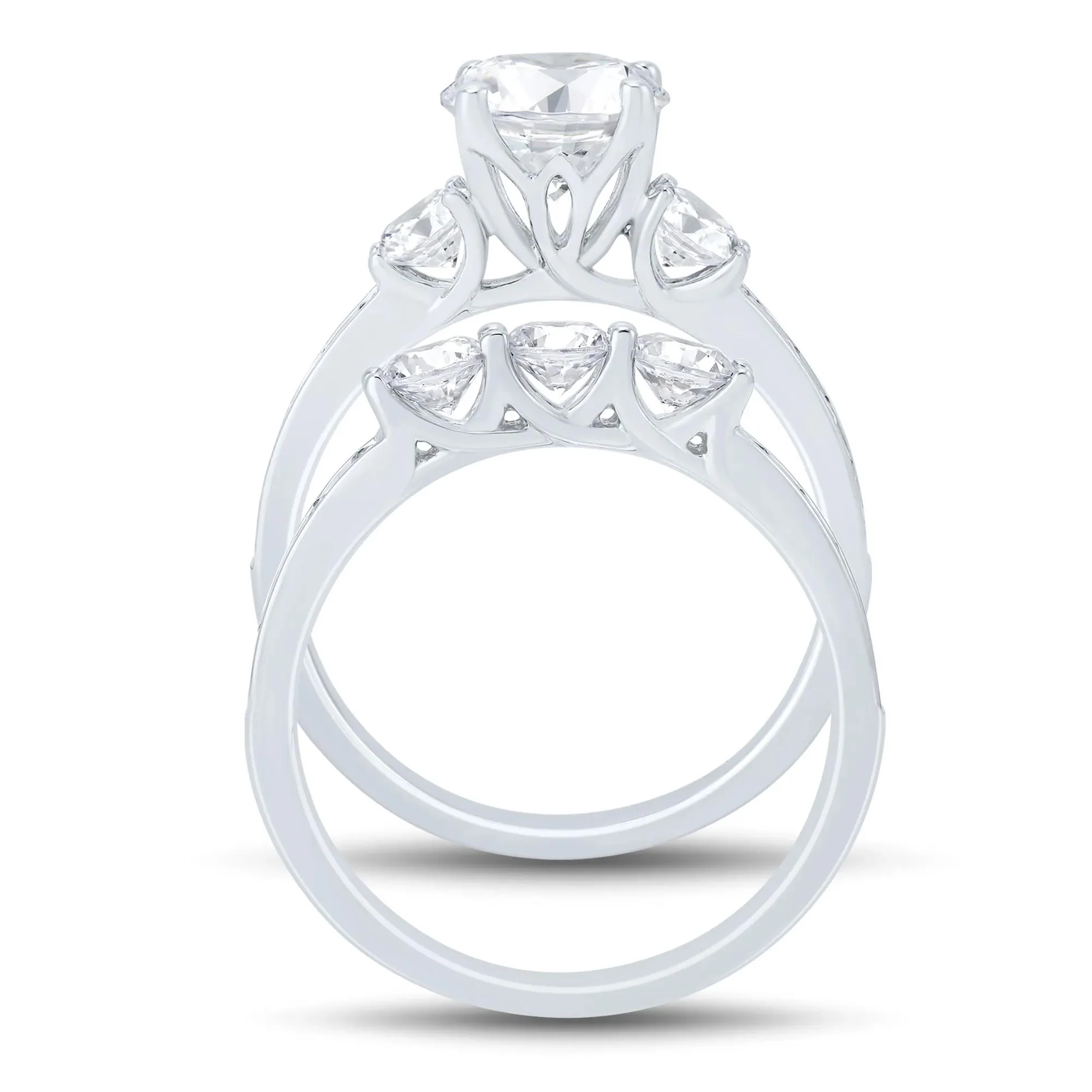 3 CT. Tw. Lab Grown Diamond Bridal Set 14K White Gold Ring Size 8 1mm - Image 2