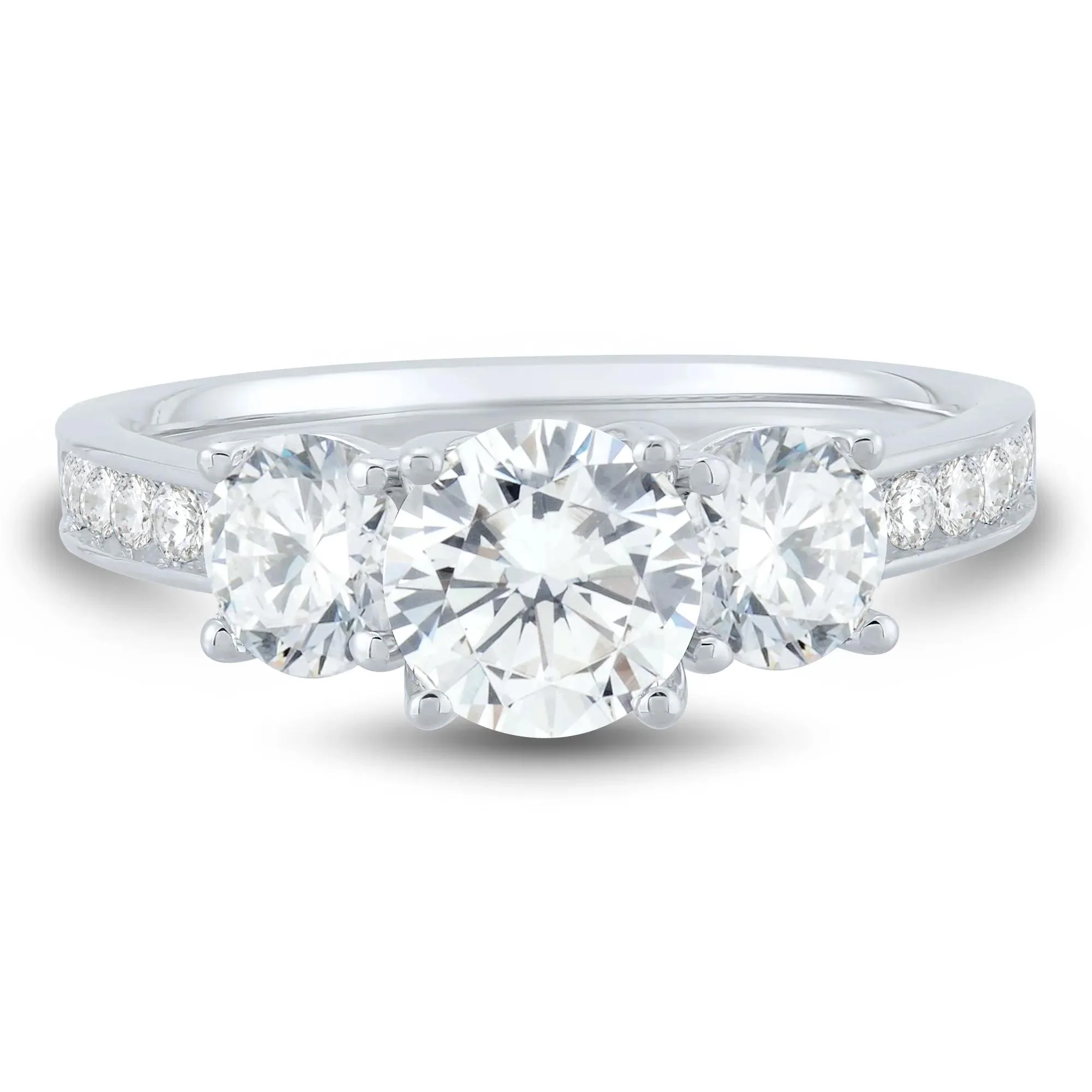 1/4 CT. Tw. Lab Grown Three-Stone Diamond Engagement Ring 14K White Gold (2-) Round Brilliant Cut Size 9 1mm