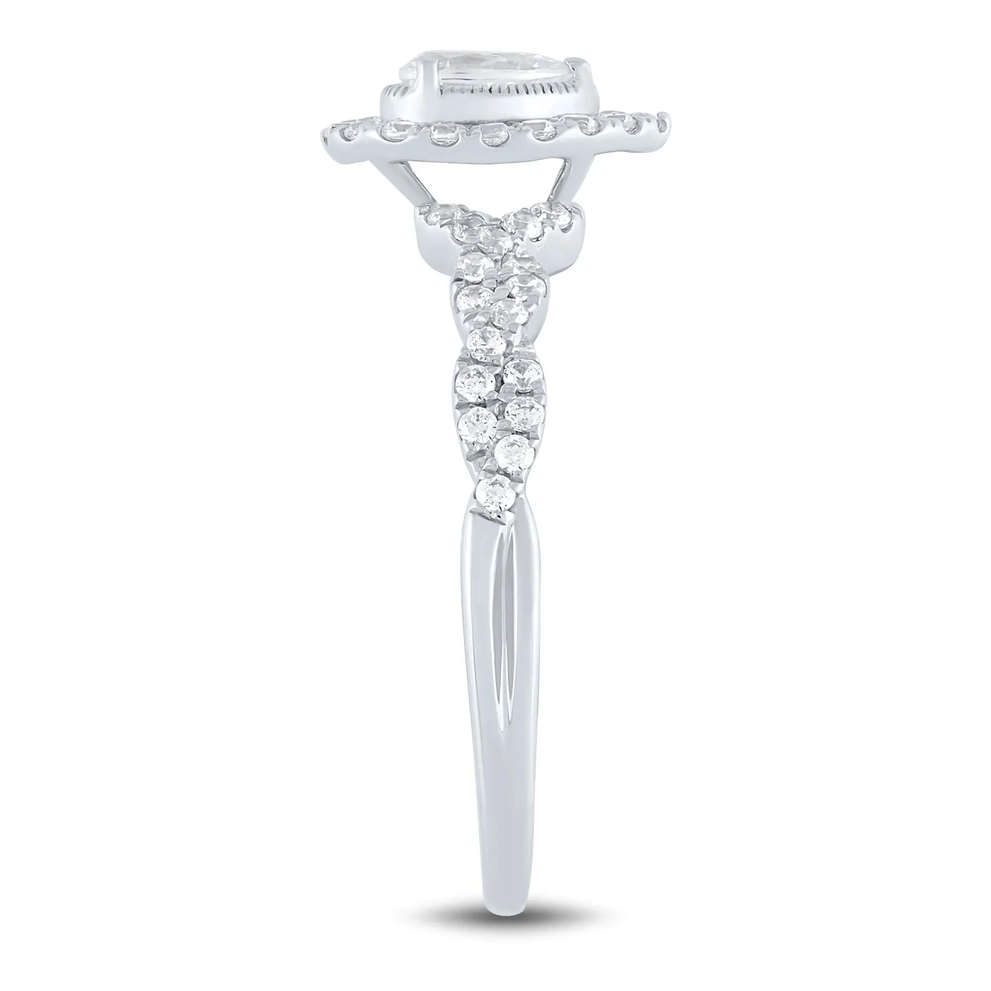 1/2 CT. Tw. Diamond Pear-Shaped Halo Engagement Ring 10K White Gold Round Brilliant Cut Size 8 1mm - Image 3