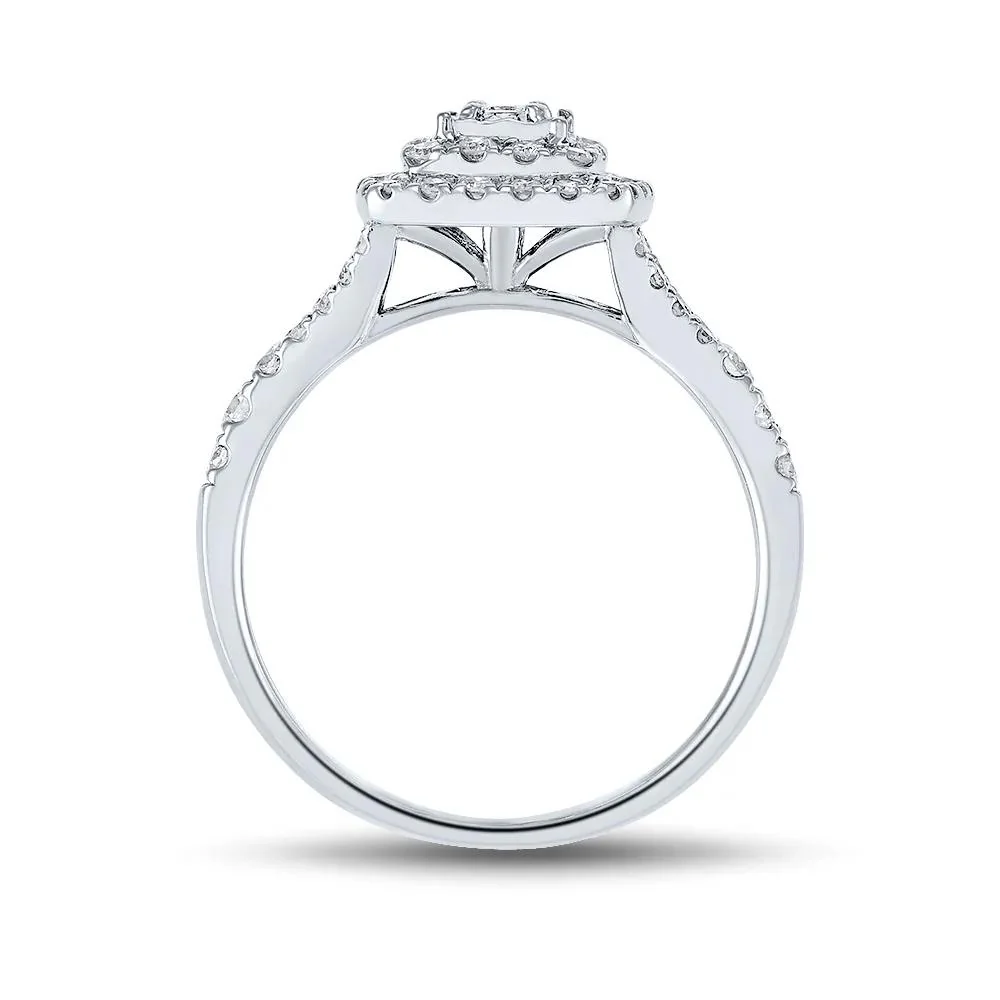 1/2 CT. Tw. Princess-Cut Double-Halo Diamond Engagement Ring 10K White Gold Size 8 - Image 2