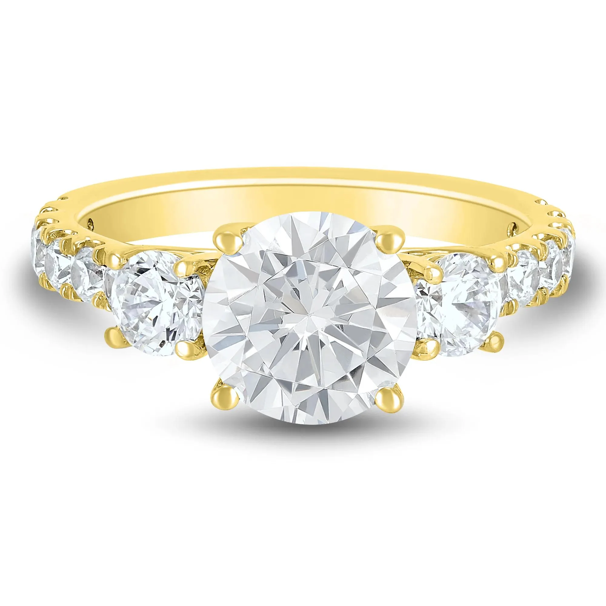 3 CT. Tw. Lab Grown Diamond Three-Stone Engagement Ring 14K Yellow Gold Round Brilliant Cut Size 7.5 4mm