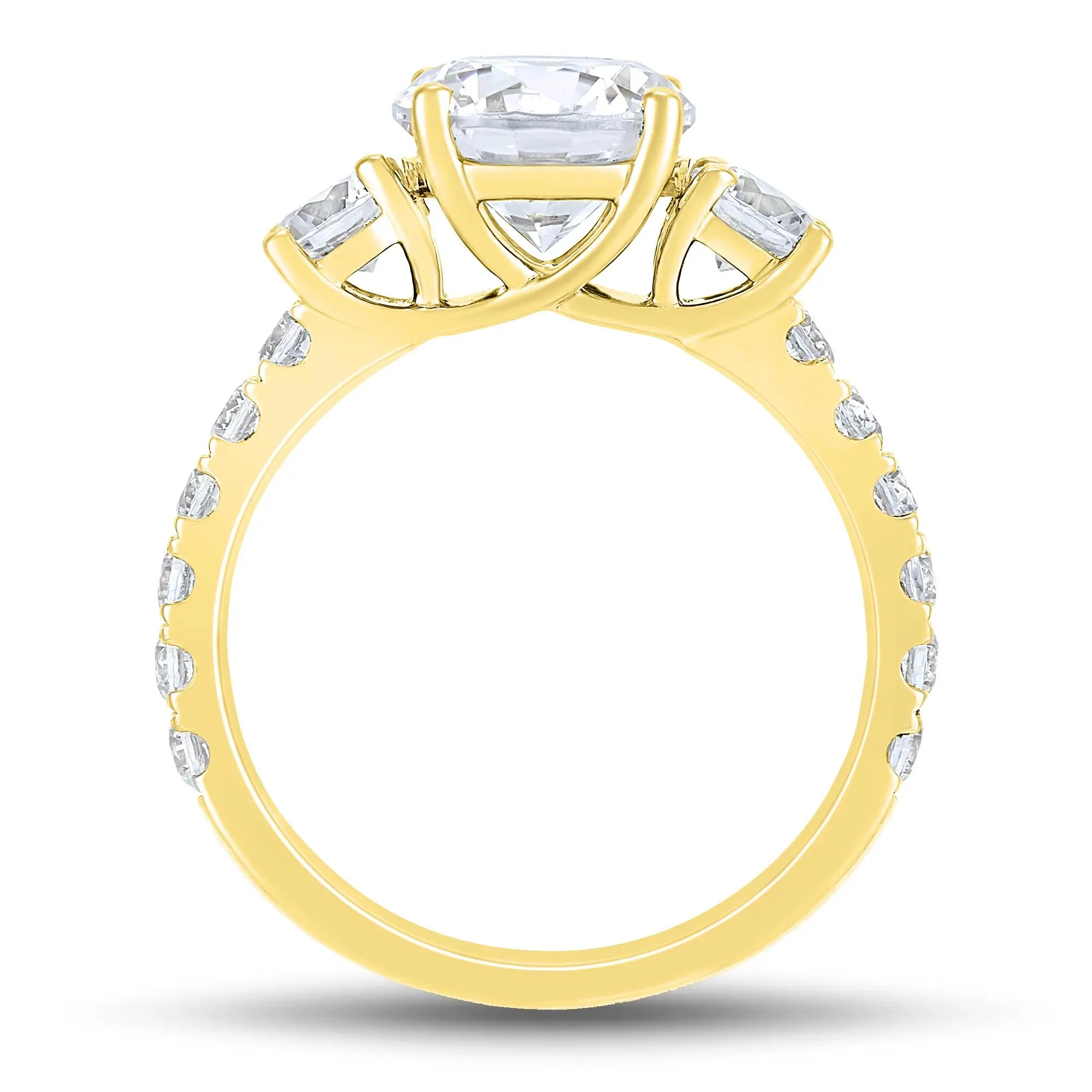 3 CT. Tw. Lab Grown Diamond Three-Stone Engagement Ring 14K Yellow Gold Round Brilliant Cut Size 7.5 4mm - Image 2