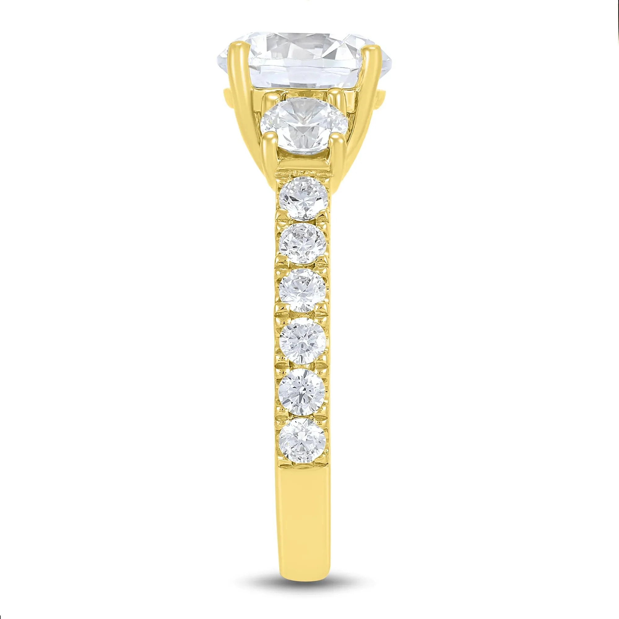 3 CT. Tw. Lab Grown Diamond Three-Stone Engagement Ring 14K Yellow Gold Round Brilliant Cut Size 9 4mm - Image 3