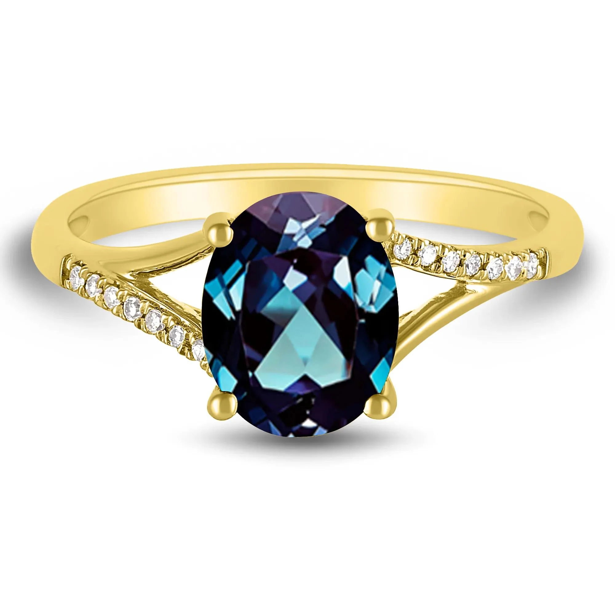 Oval Lab-Created Alexandrite Ring with Diamond Accents 10K Yellow Gold Size 7 1mm