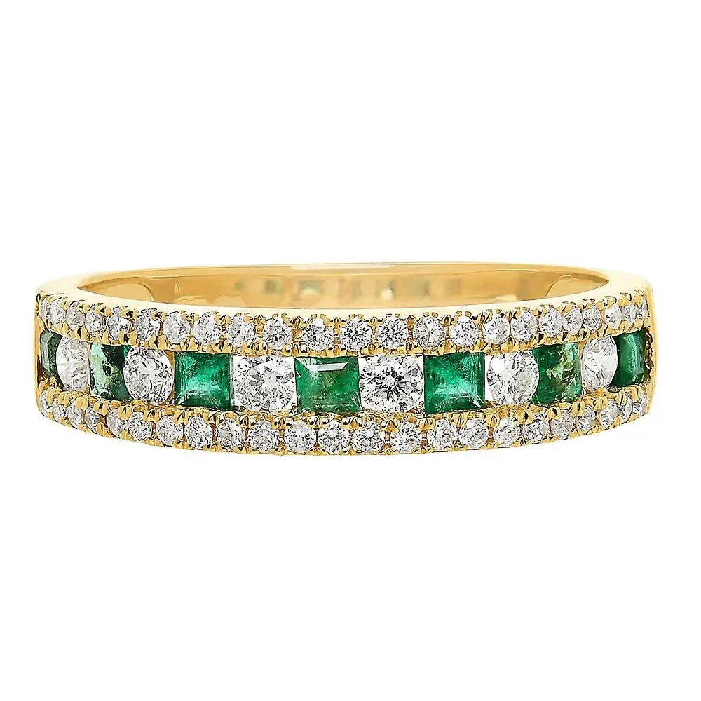 1/3 CT. Tw. Emerald & Diamond Ring 10K Yellow Gold Round Brilliant Cut Size 5