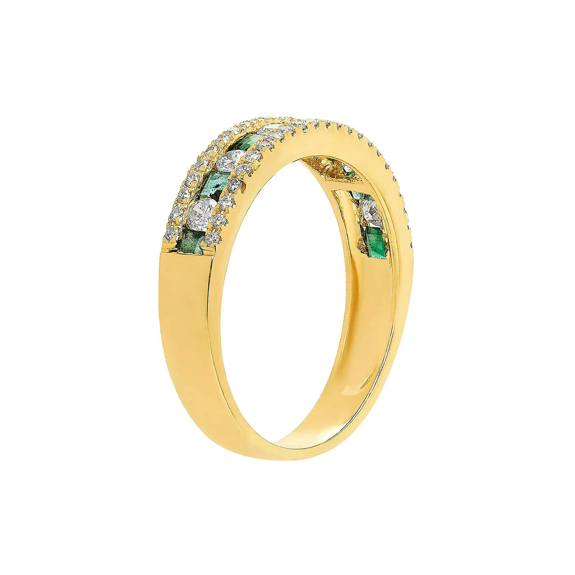 1/3 CT. Tw. Emerald & Diamond Ring 10K Yellow Gold Round Brilliant Cut Size 6 - Image 3