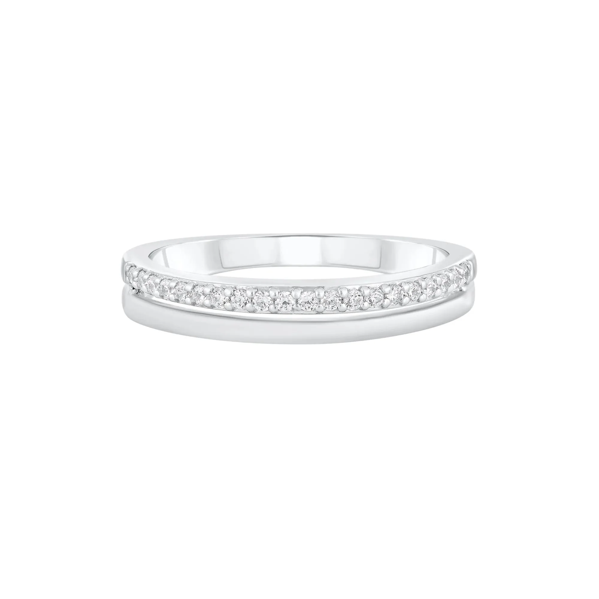 1/8 CT. Tw. Diamond Double-Row Band Ring 10K White Gold Round Brilliant Cut Size 7.5