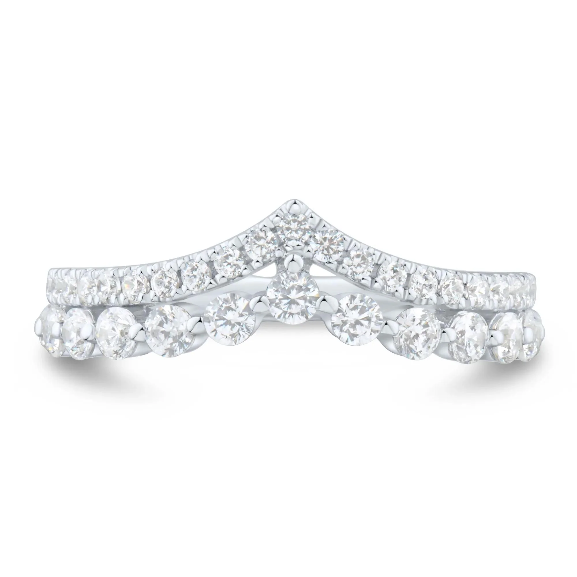 3/4 CT. Tw. Lab Grown Diamond Chevron Band Ring 14K White Gold Round Brilliant Cut Size 6.5 1mm