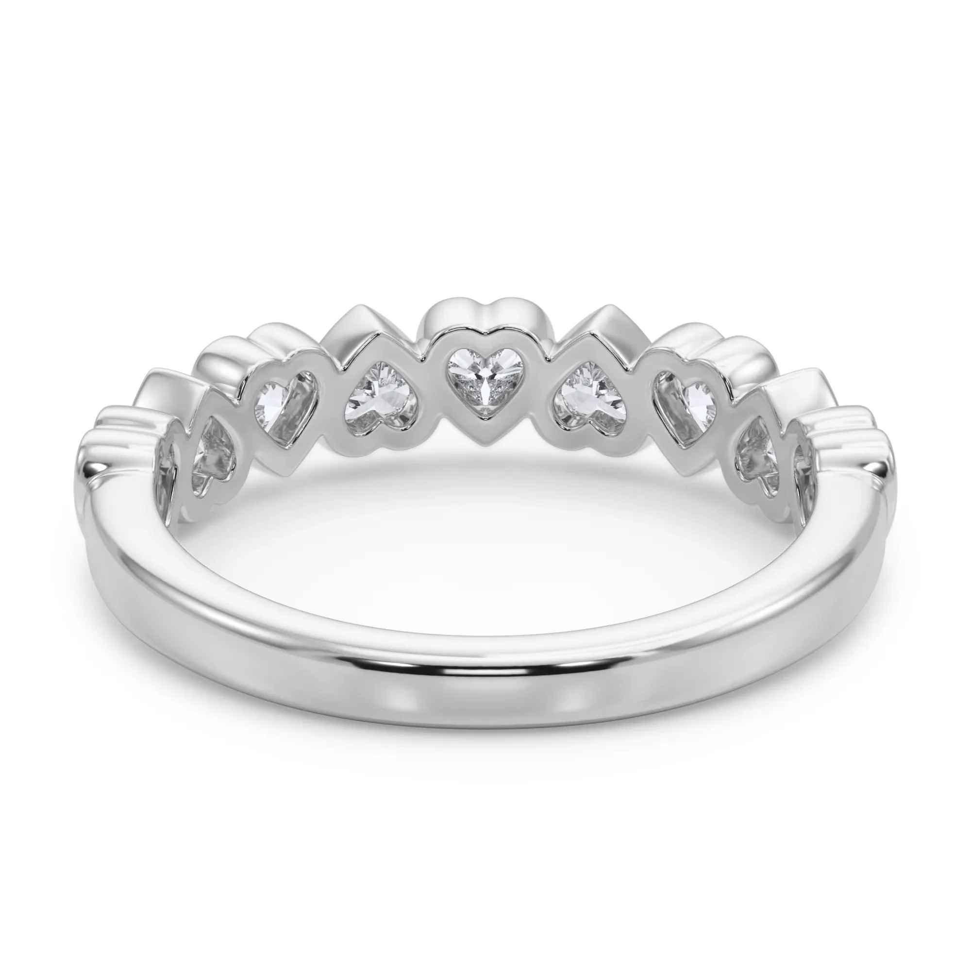 1 CT. Tw. Lab Grown Diamond Heart Bezel Half Eternity Band Ring 14K White Gold Size 6 2.5mm - Image 4