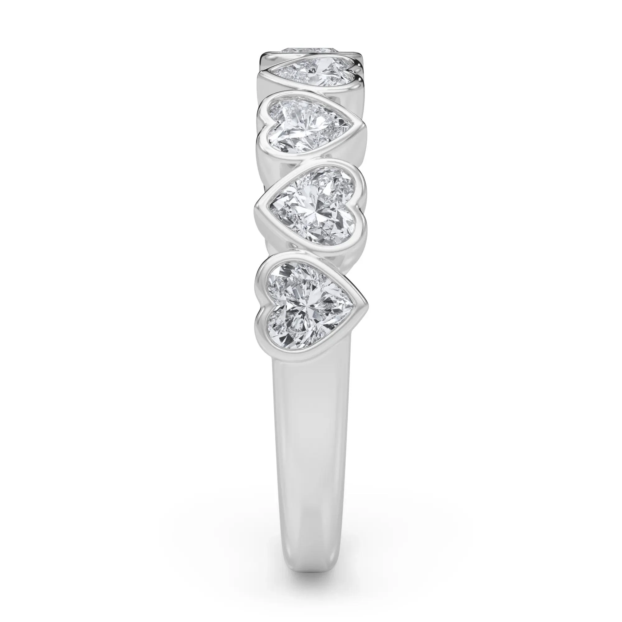 1 CT. Tw. Lab Grown Diamond Heart Bezel Half Eternity Band Ring 14K White Gold Size 9 2.5mm - Image 3