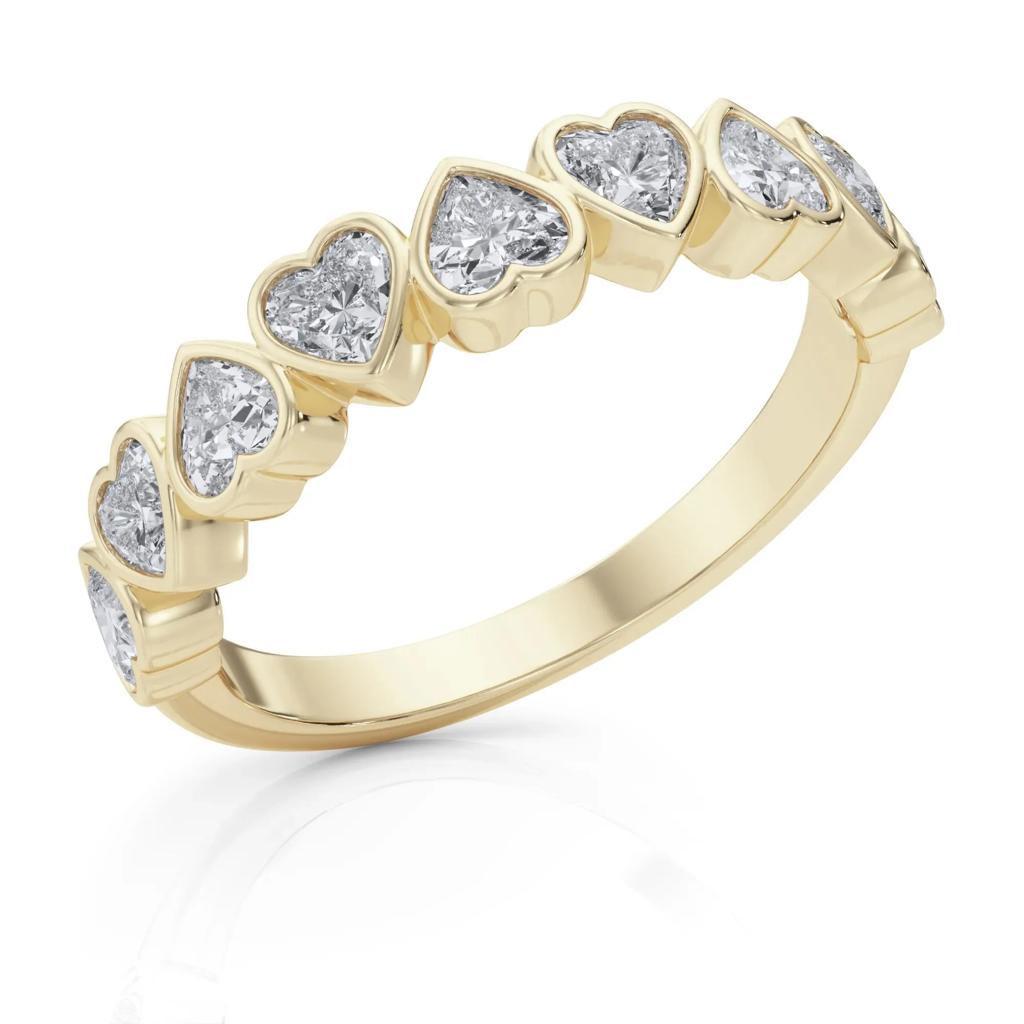 1 CT. Tw. Lab Grown Diamond Heart Bezel Half Eternity Band Ring 14K Yellow Gold Size 4 2.5mm - Image 5