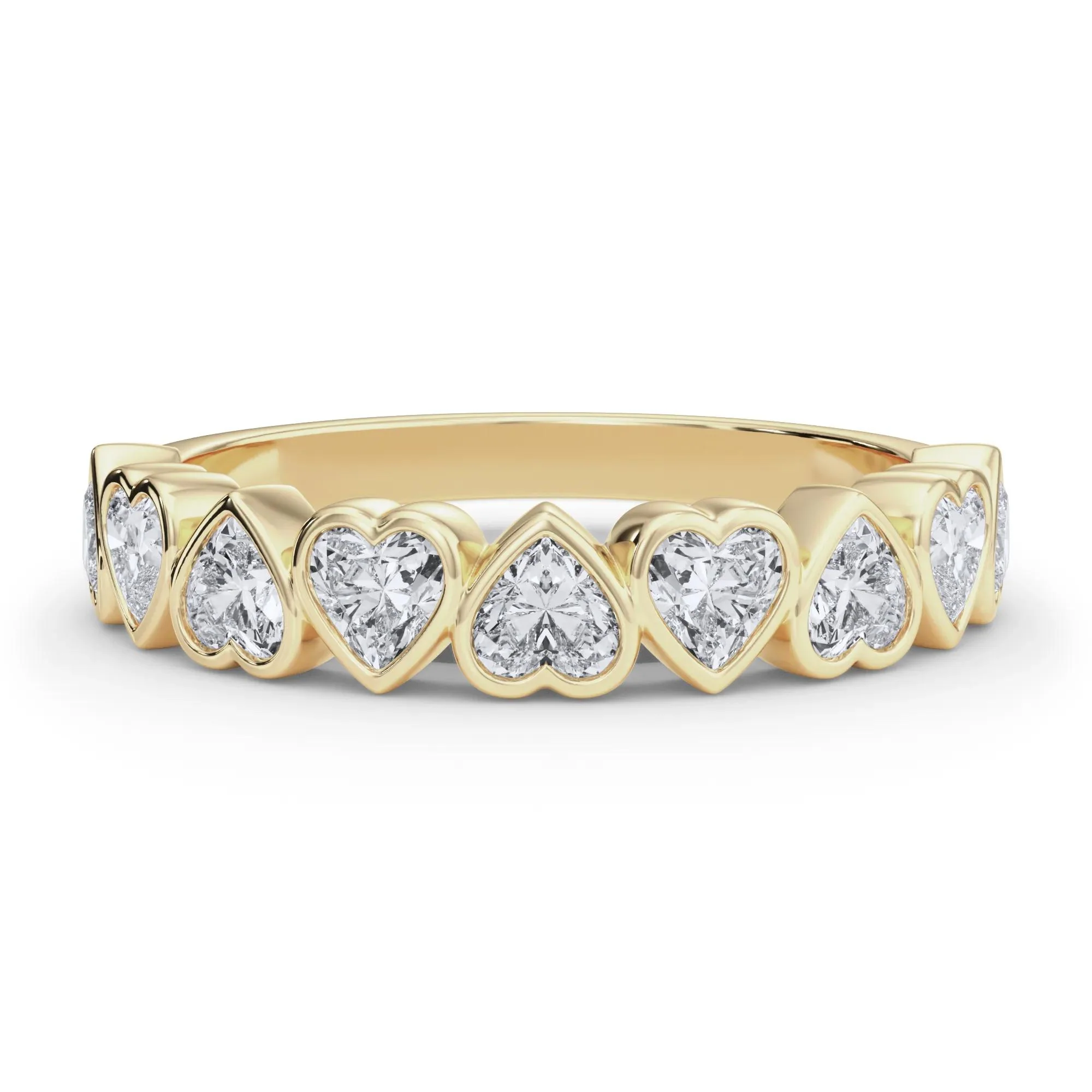 1 CT. Tw. Lab Grown Diamond Heart Bezel Half Eternity Band Ring 14K Yellow Gold Size 4.5 2.5mm