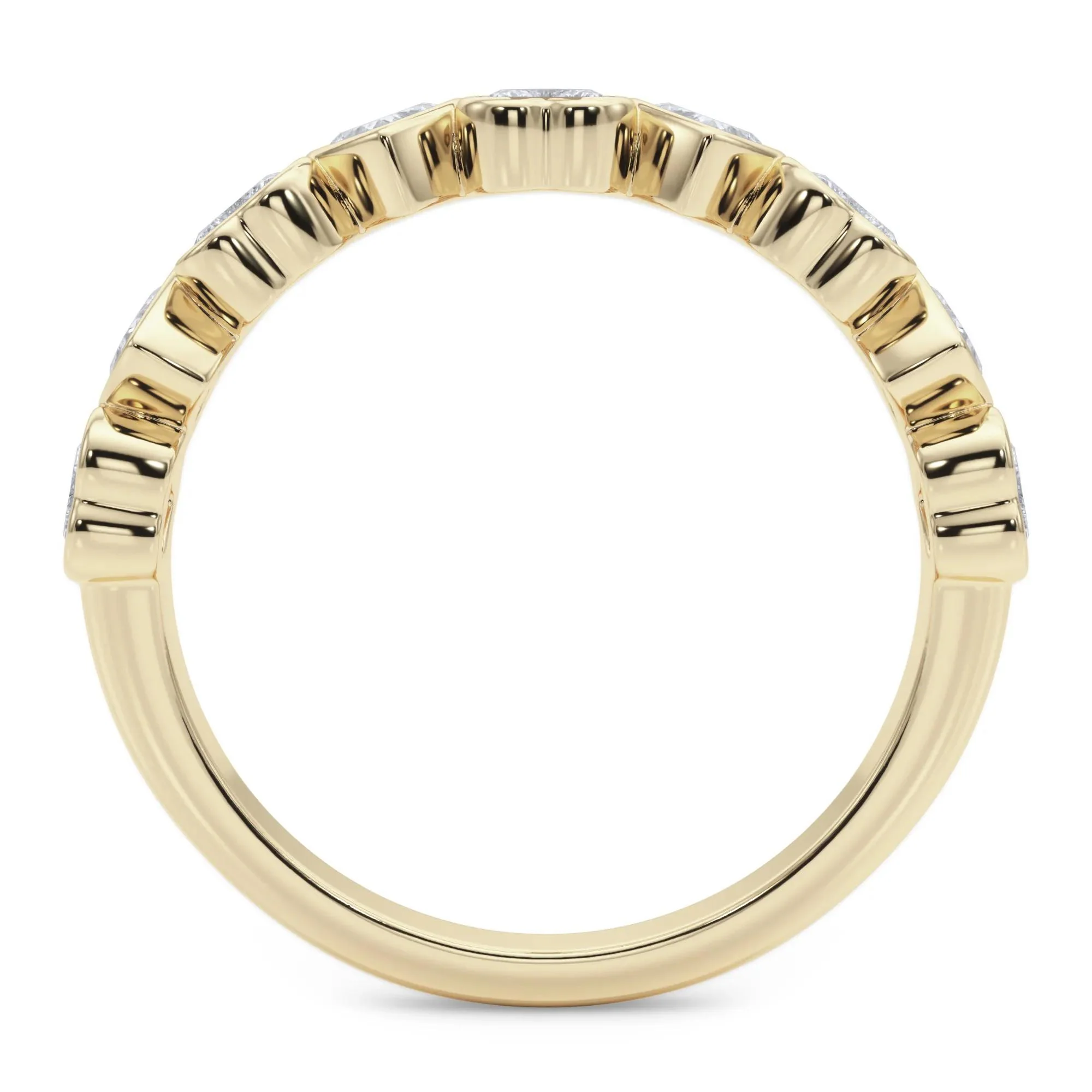 1 CT. Tw. Lab Grown Diamond Heart Bezel Half Eternity Band Ring 14K Yellow Gold Size 7 2.5mm - Image 2