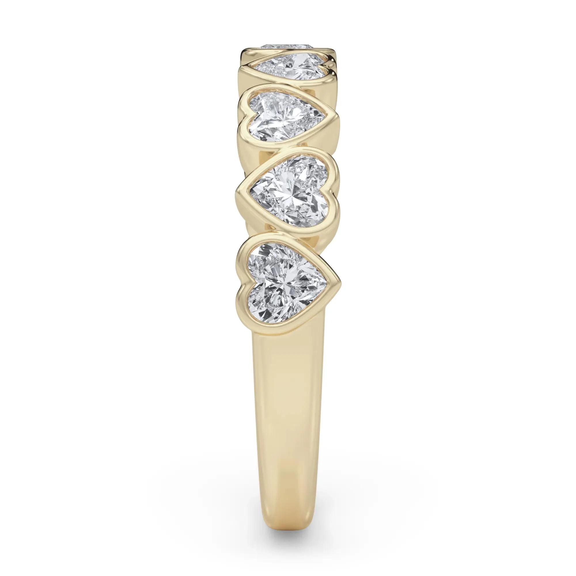1 CT. Tw. Lab Grown Diamond Heart Bezel Half Eternity Band Ring 14K Yellow Gold Size 7 2.5mm - Image 3