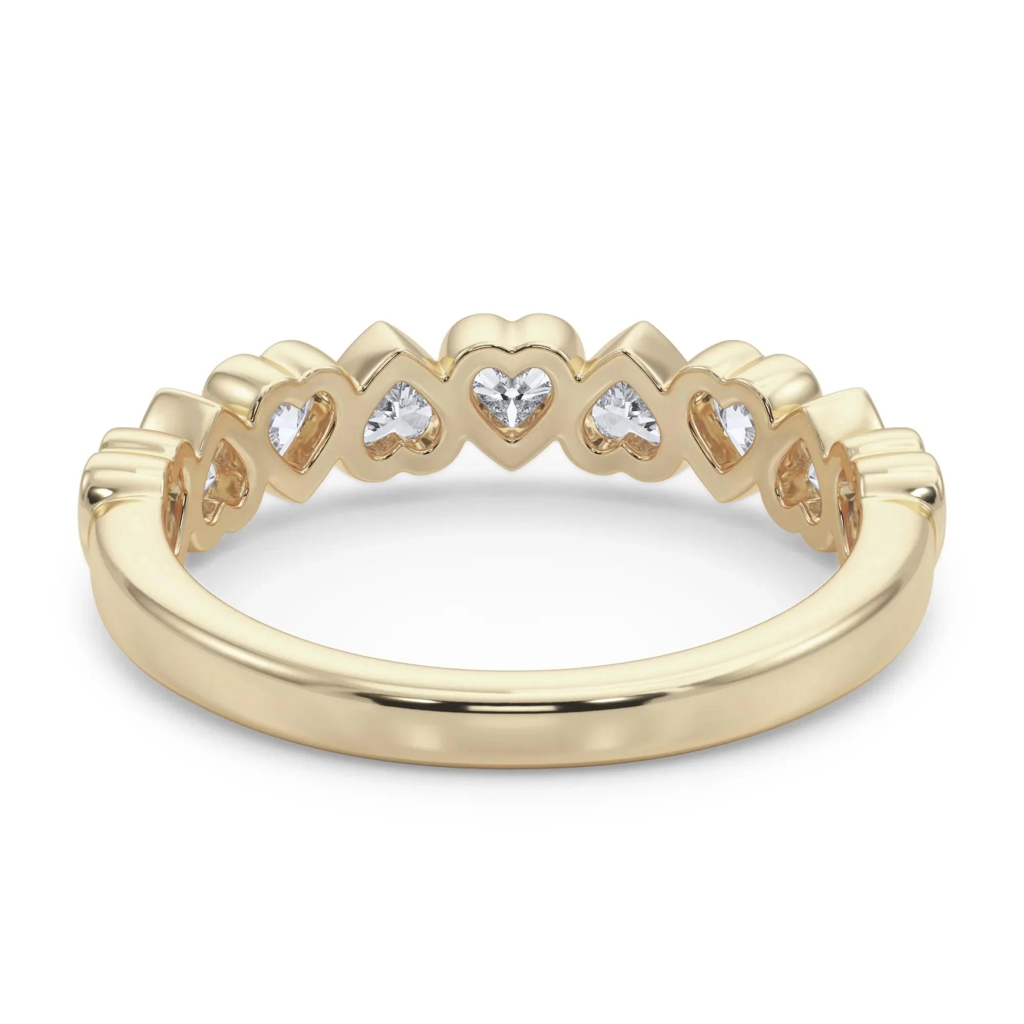 1 CT. Tw. Lab Grown Diamond Heart Bezel Half Eternity Band Ring 14K Yellow Gold Size 7.5 2.5mm - Image 4