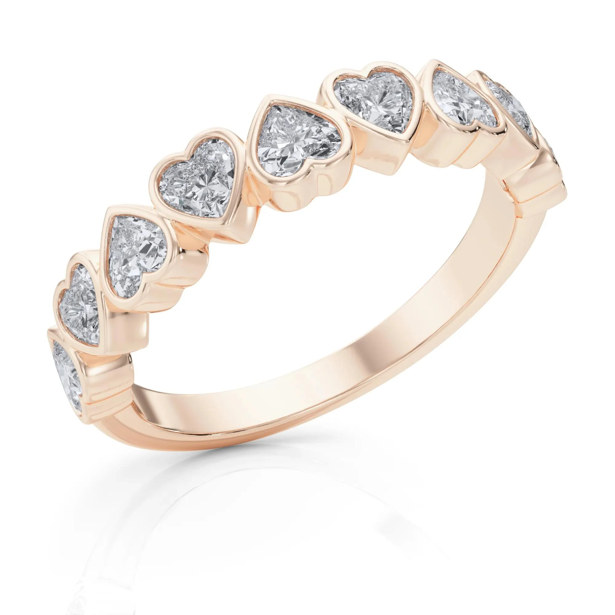 1 CT. Tw. Lab Grown Diamond Heart Bezel Half Eternity Band Ring 14K Rose Gold Size 4 2.5mm - Image 5