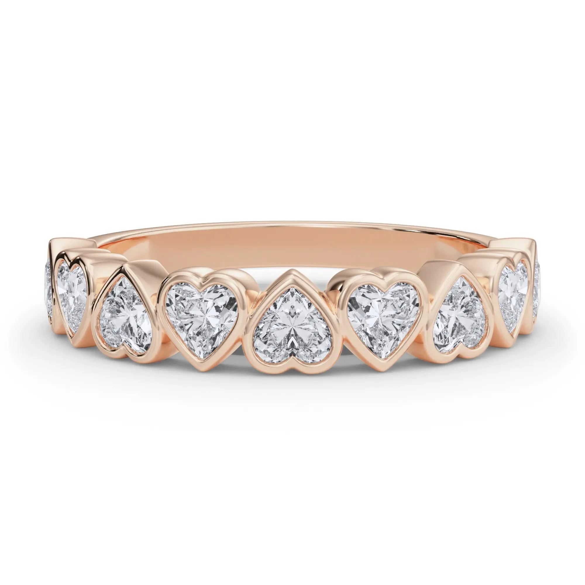 1 CT. Tw. Lab Grown Diamond Heart Bezel Half Eternity Band Ring 14K Rose Gold Size 5 2.5mm