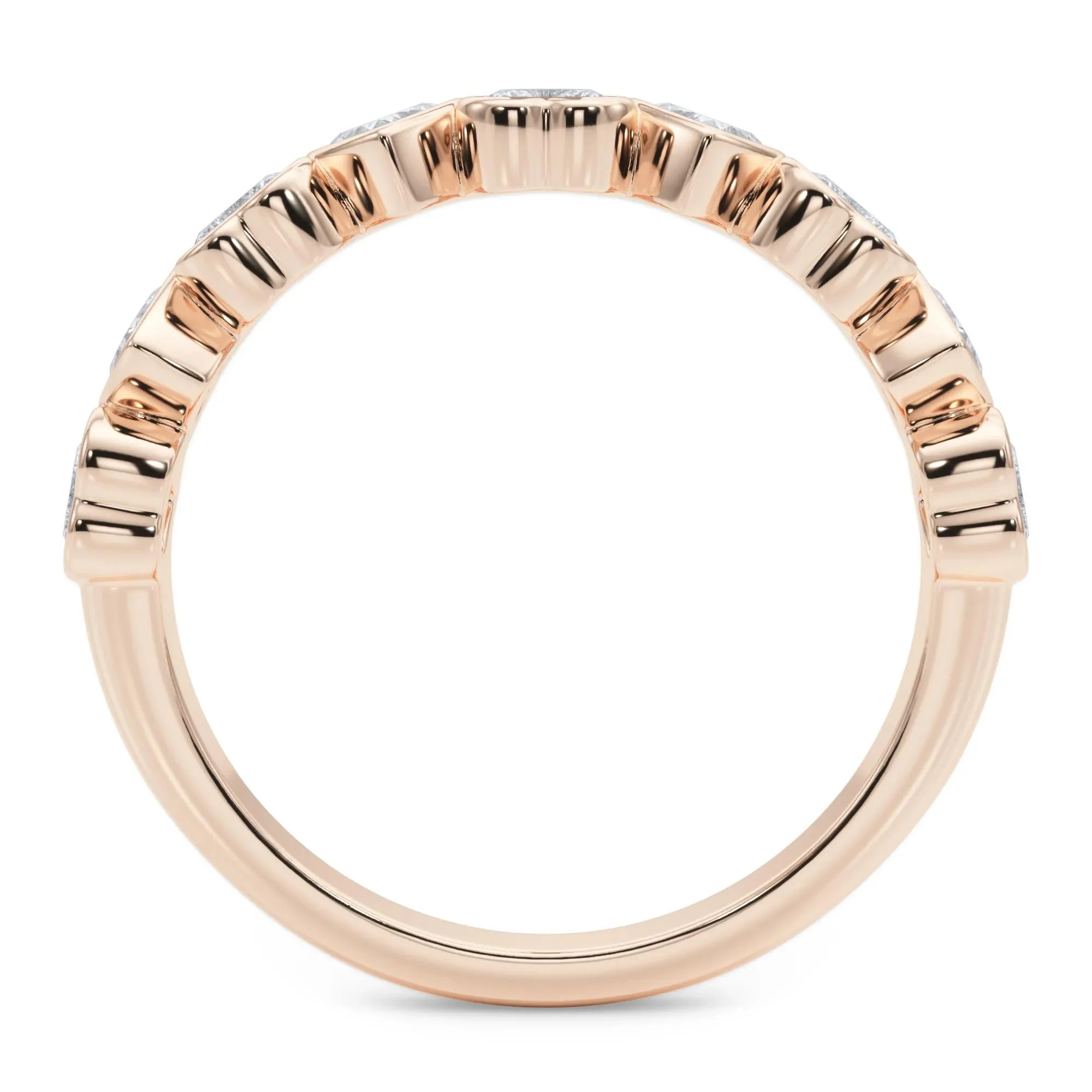 1 CT. Tw. Lab Grown Diamond Heart Bezel Half Eternity Band Ring 14K Rose Gold Size 5 2.5mm - Image 2