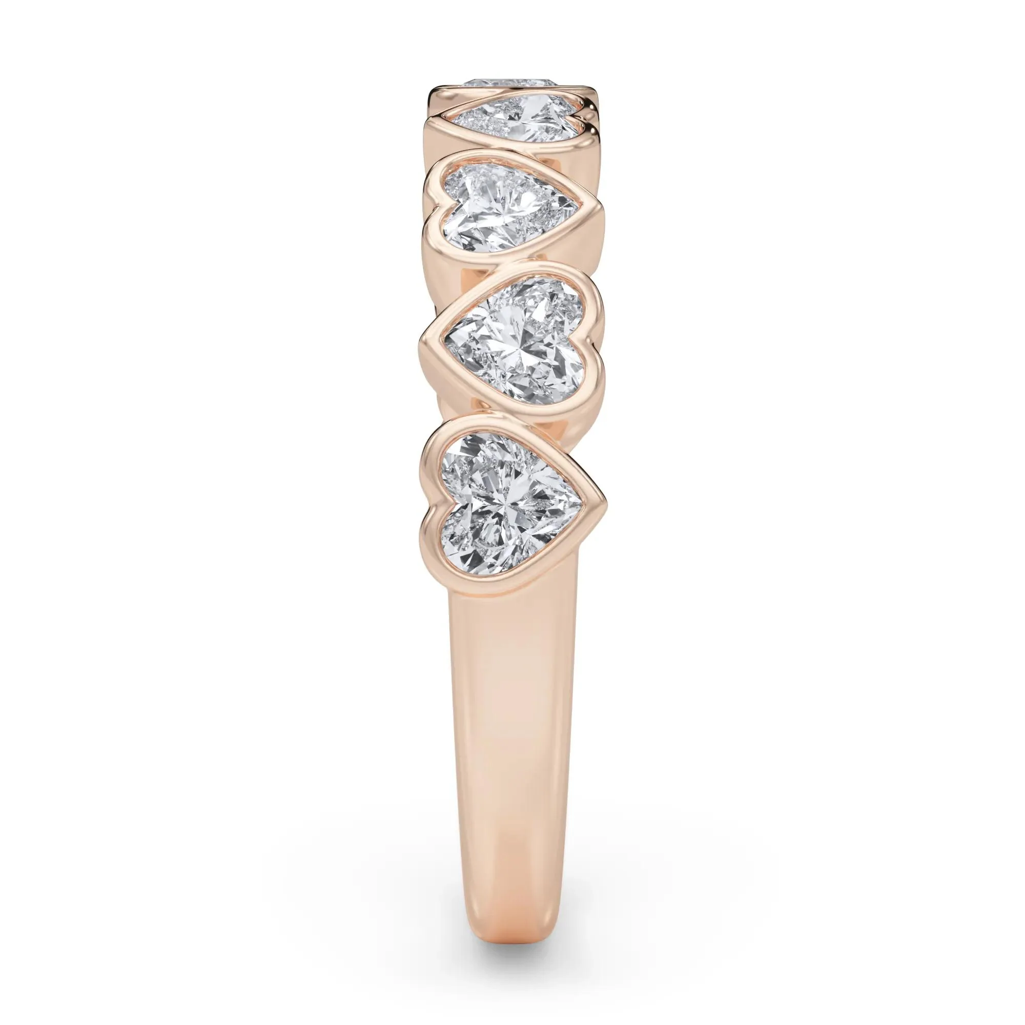 1 CT. Tw. Lab Grown Diamond Heart Bezel Half Eternity Band Ring 14K Rose Gold Size 6.5 2.5mm - Image 3
