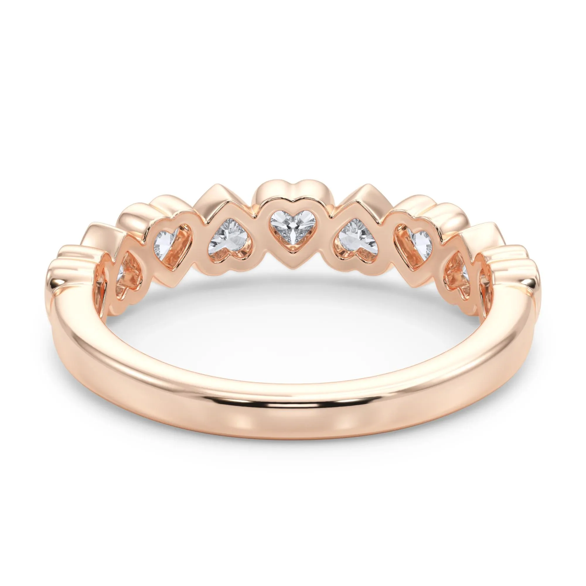 1 CT. Tw. Lab Grown Diamond Heart Bezel Half Eternity Band Ring 14K Rose Gold Size 7.5 2.5mm - Image 4