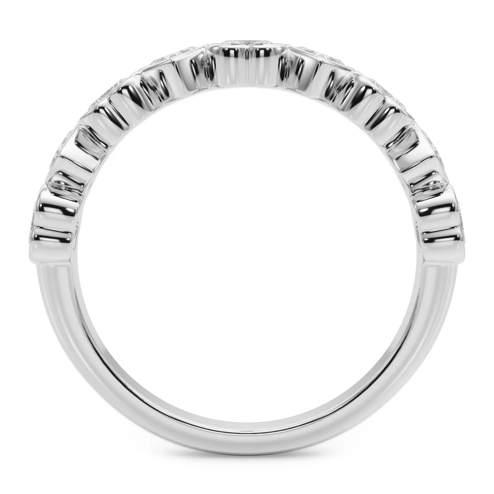 1 CT. Tw. Lab Grown Diamond Heart Bezel Half Eternity Band Ring Platinum White Size 8.5 2.5mm - Image 2