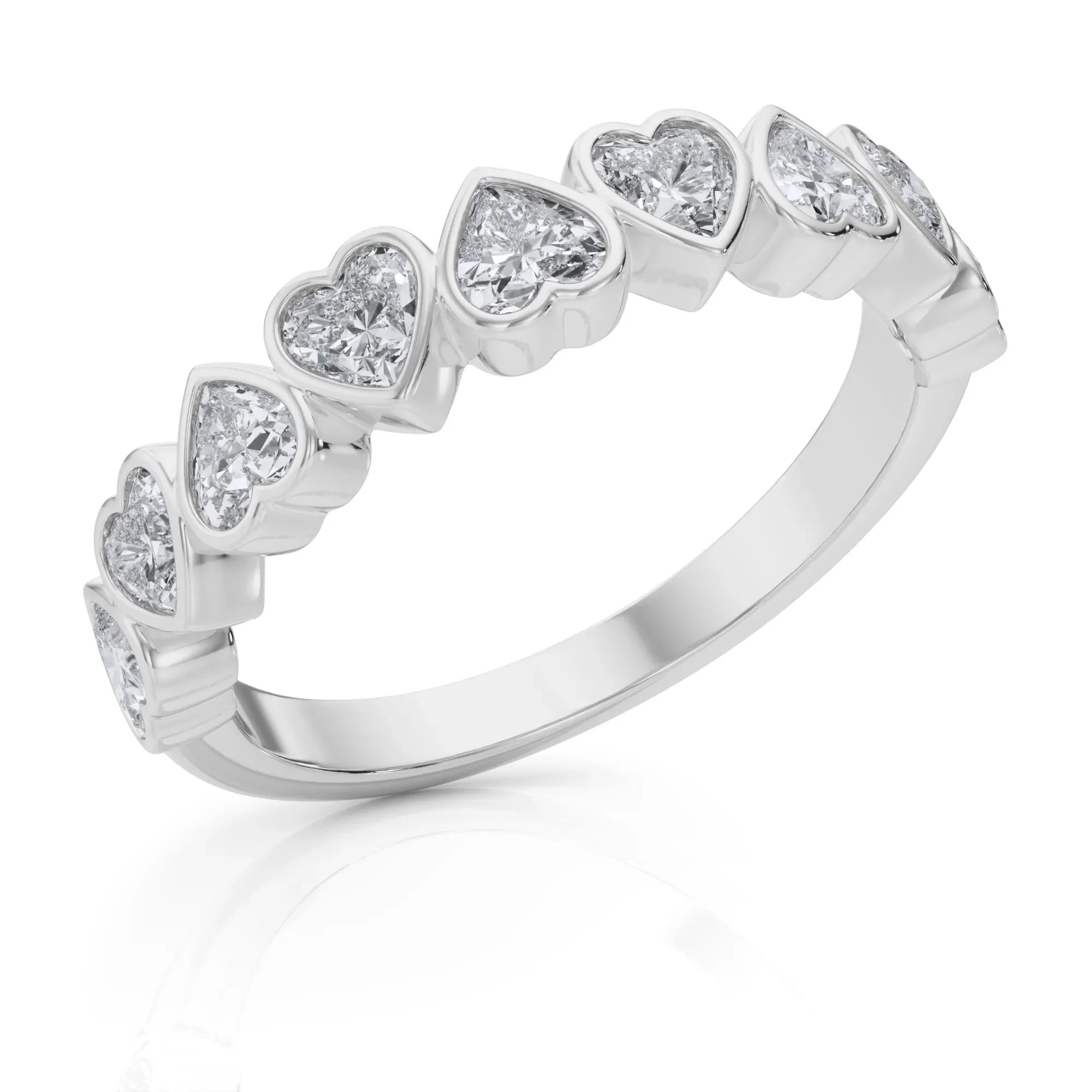 1 CT. Tw. Lab Grown Diamond Heart Bezel Half Eternity Band Ring Platinum White Size 8.5 2.5mm - Image 5