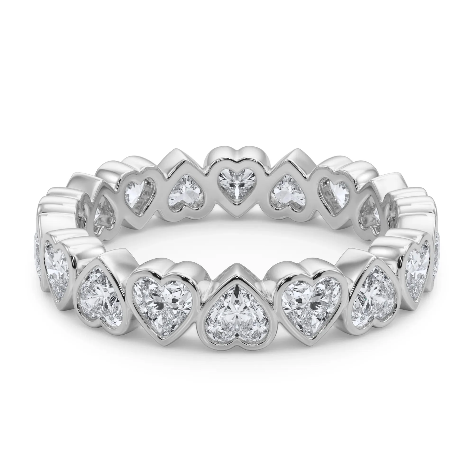 2 CT. Tw. Lab Grown Diamond Heart Bezel Eternity Band Ring 14K White Gold Size 7 2.5mm - Image 4