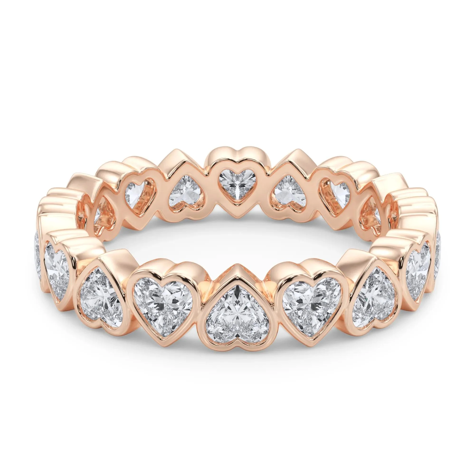 2 CT. Tw. Lab Grown Diamond Heart Bezel Eternity Band Ring 14K Rose Gold Size 6 2.5mm - Image 4