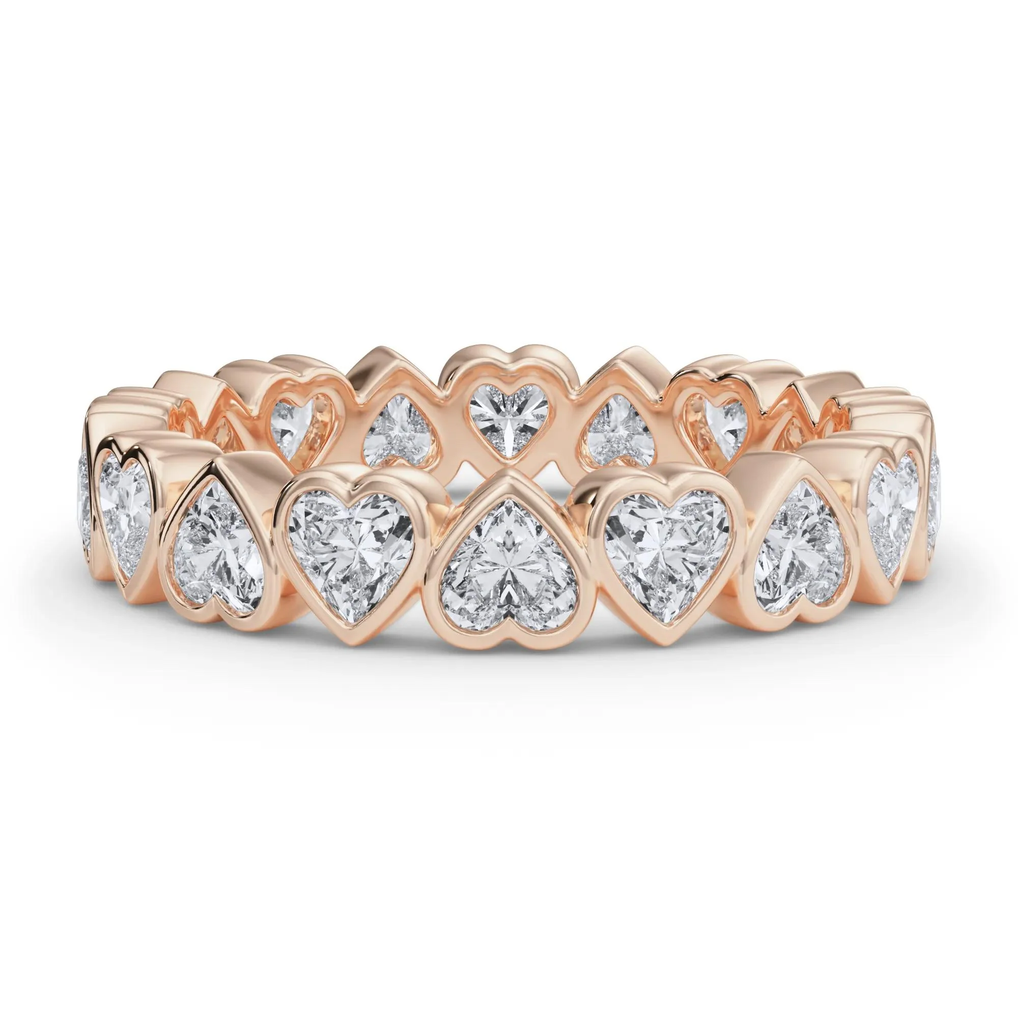 2 CT. Tw. Lab Grown Diamond Heart Bezel Eternity Band Ring 14K Rose Gold Size 6.5 2.5mm