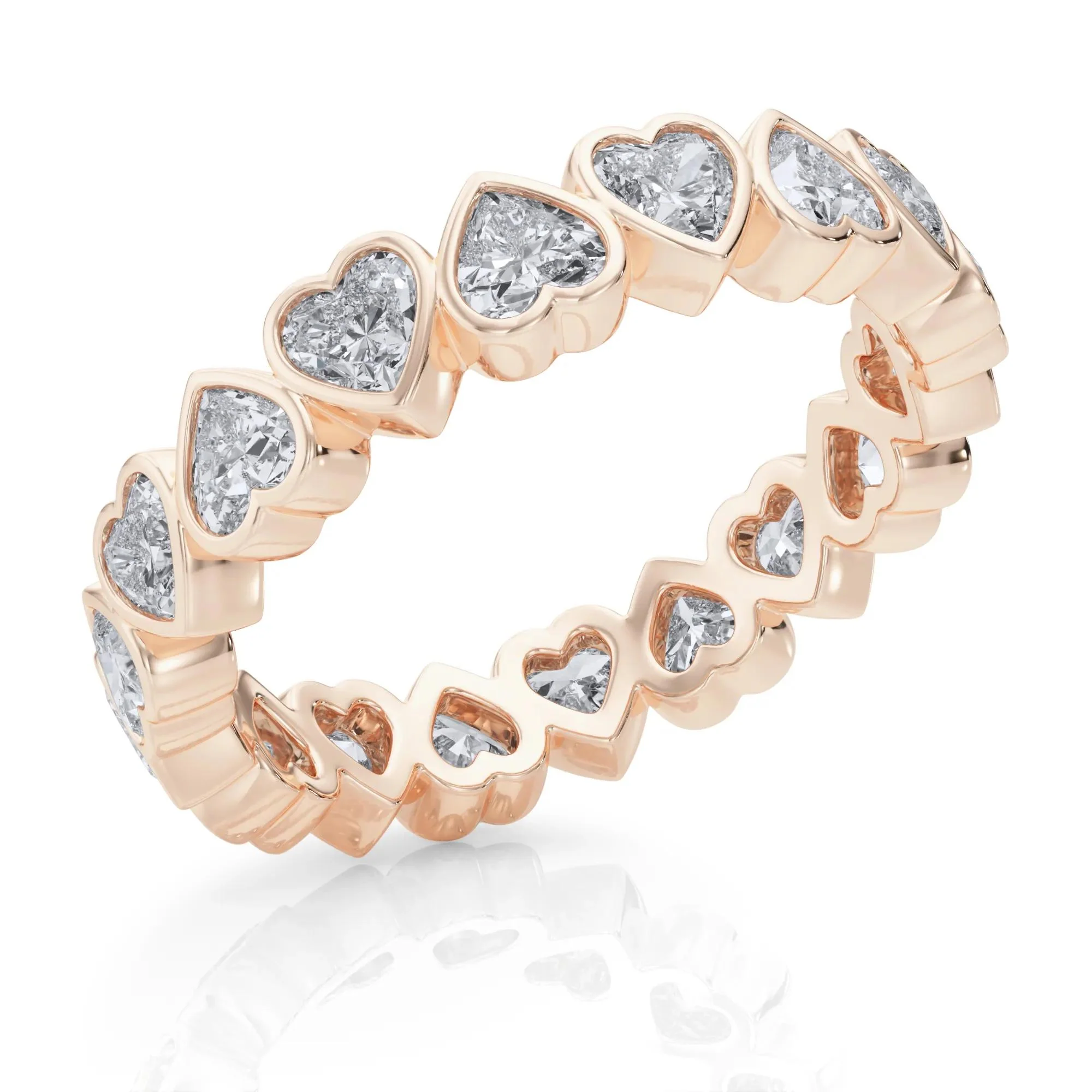 2 CT. Tw. Lab Grown Diamond Heart Bezel Eternity Band Ring 14K Rose Gold Size 6.5 2.5mm - Image 5