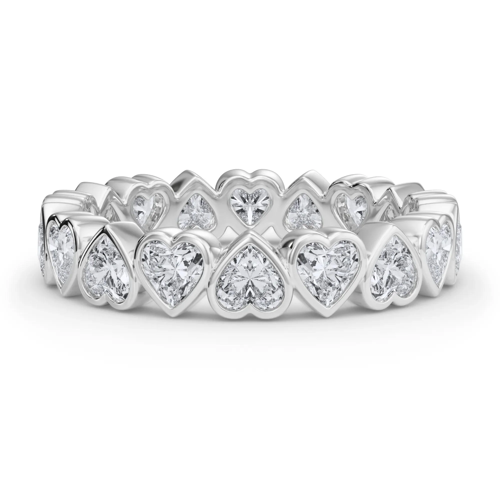 2 CT. Tw. Lab Grown Diamond Heart Bezel Eternity Band Ring Platinum White Size 7 2.5mm