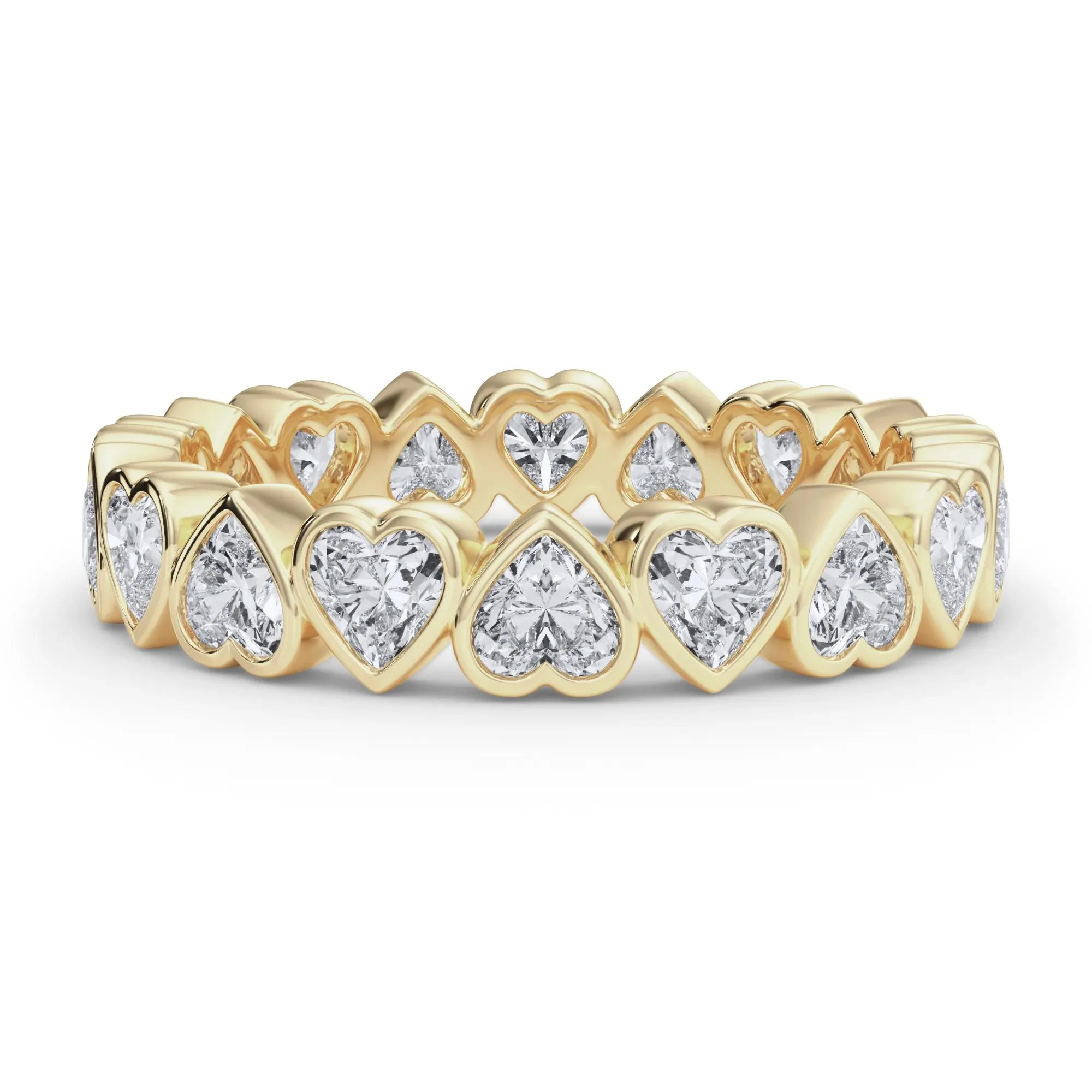 2 CT. Tw. Lab Grown Diamond Heart Bezel Eternity Band Ring 14K Yellow Gold Size 6 2.5mm