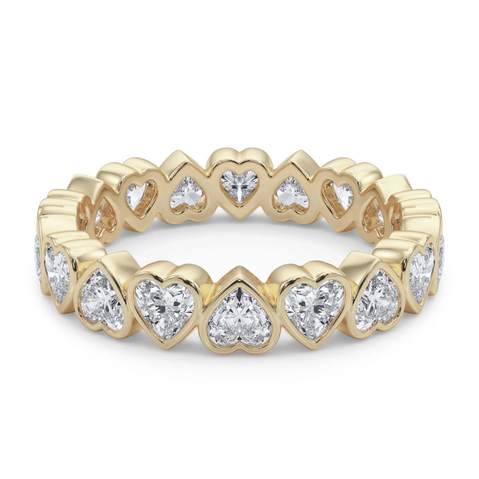 2 CT. Tw. Lab Grown Diamond Heart Bezel Eternity Band Ring 14K Yellow Gold Size 7.5 2.5mm - Image 4