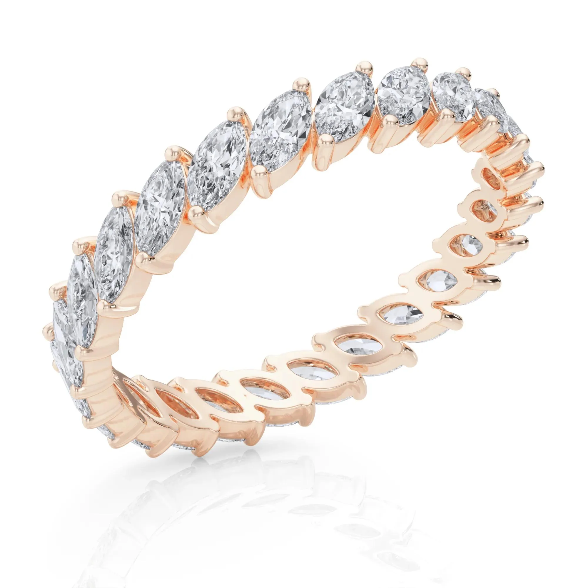 2 CT. Tw. Lab Grown Diamond Marquise Slant Eternity Band Ring 14K Rose Gold Size 4 4mm - Image 5