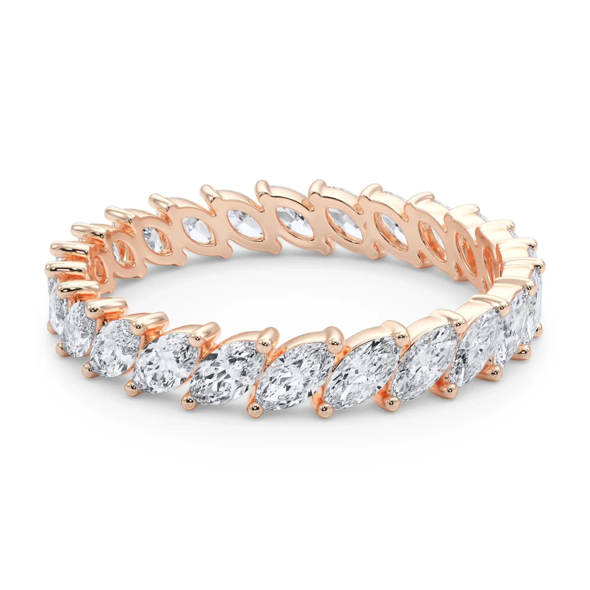 2 CT. Tw. Lab Grown Diamond Marquise Slant Eternity Band Ring 14K Rose Gold Size 4.5 4mm - Image 4