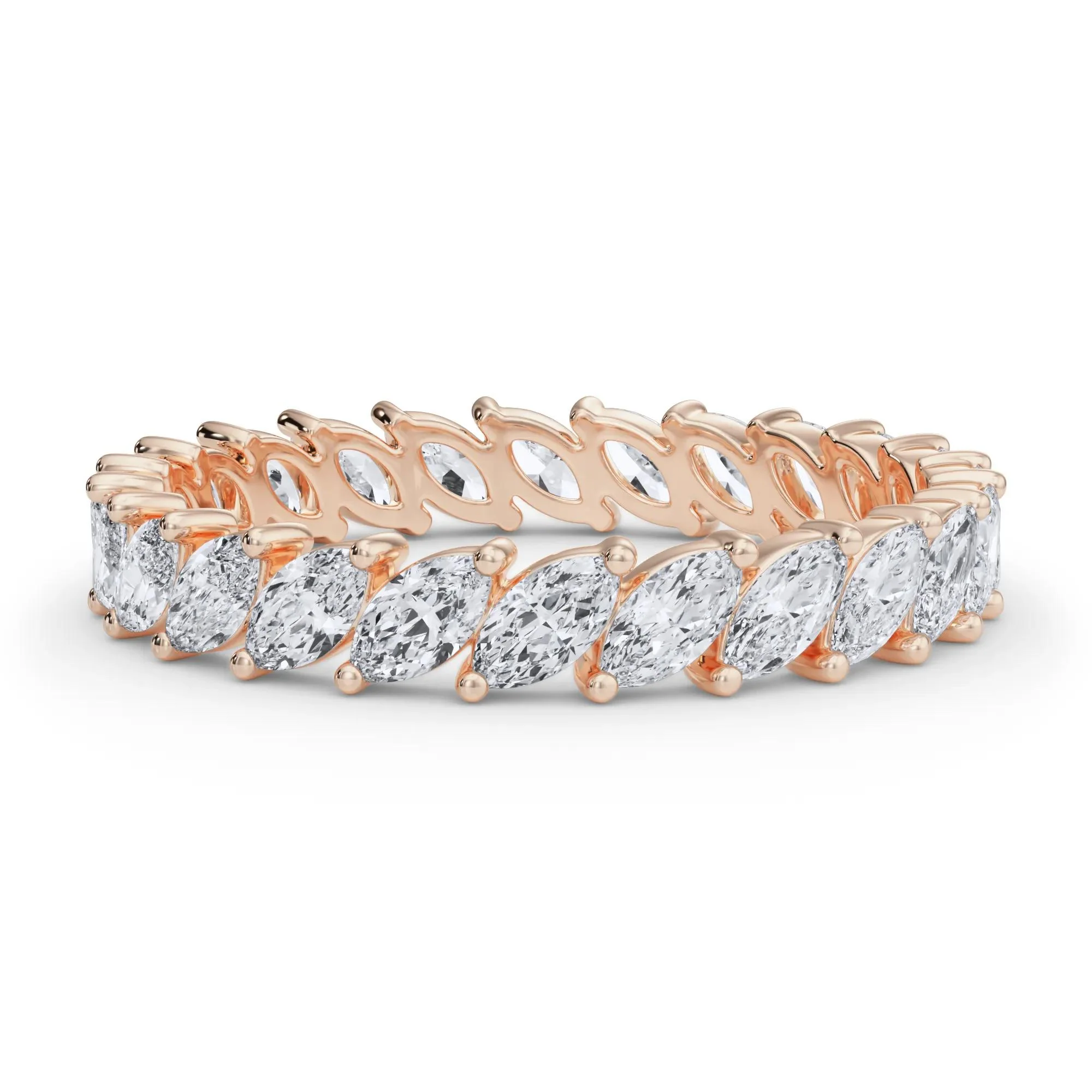 2 CT. Tw. Lab Grown Diamond Marquise Slant Eternity Band Ring 14K Rose Gold Size 7 4mm