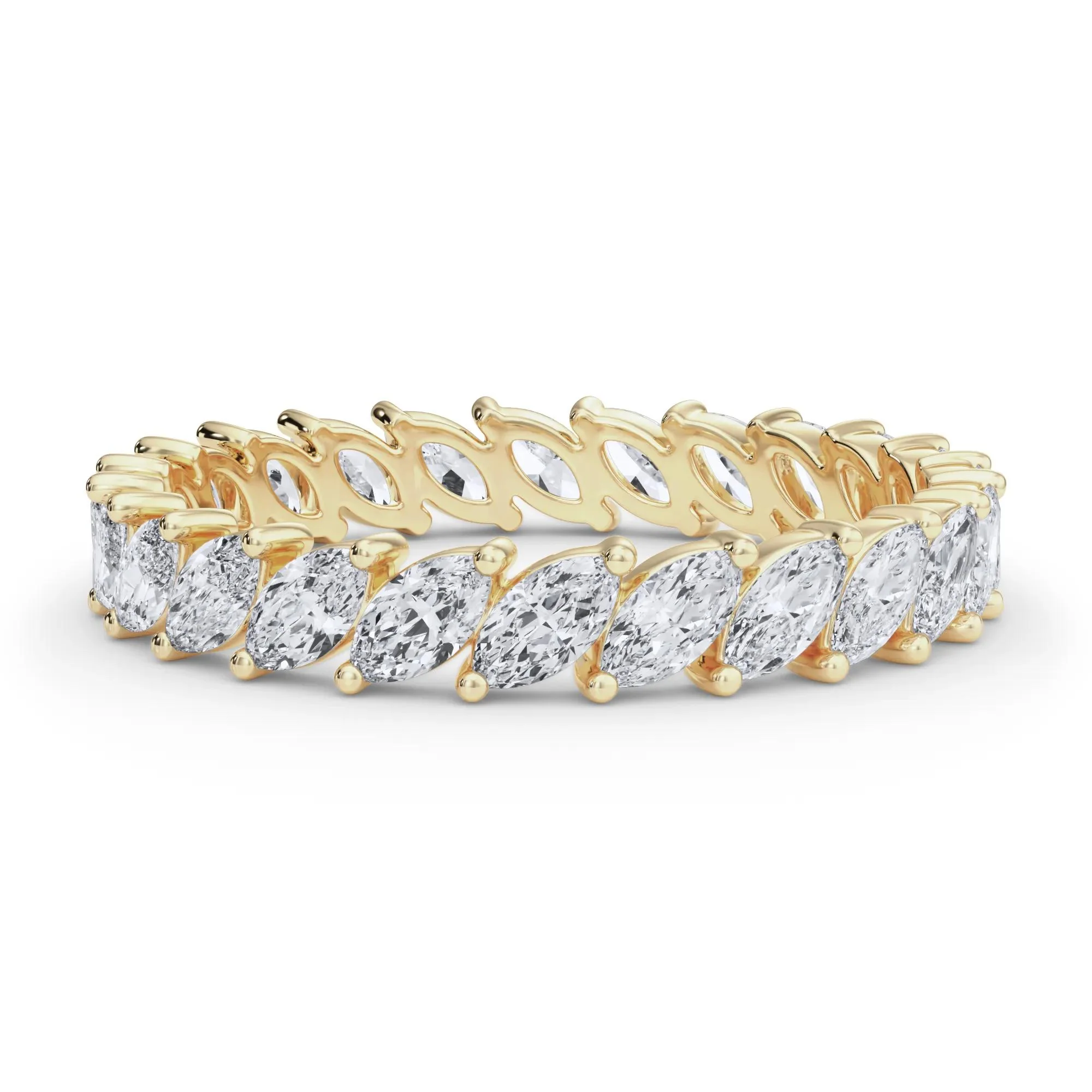 2 CT. Tw. Lab Grown Diamond Marquise Slant Eternity Band Ring 14K Yellow Gold Size 6.5 4mm