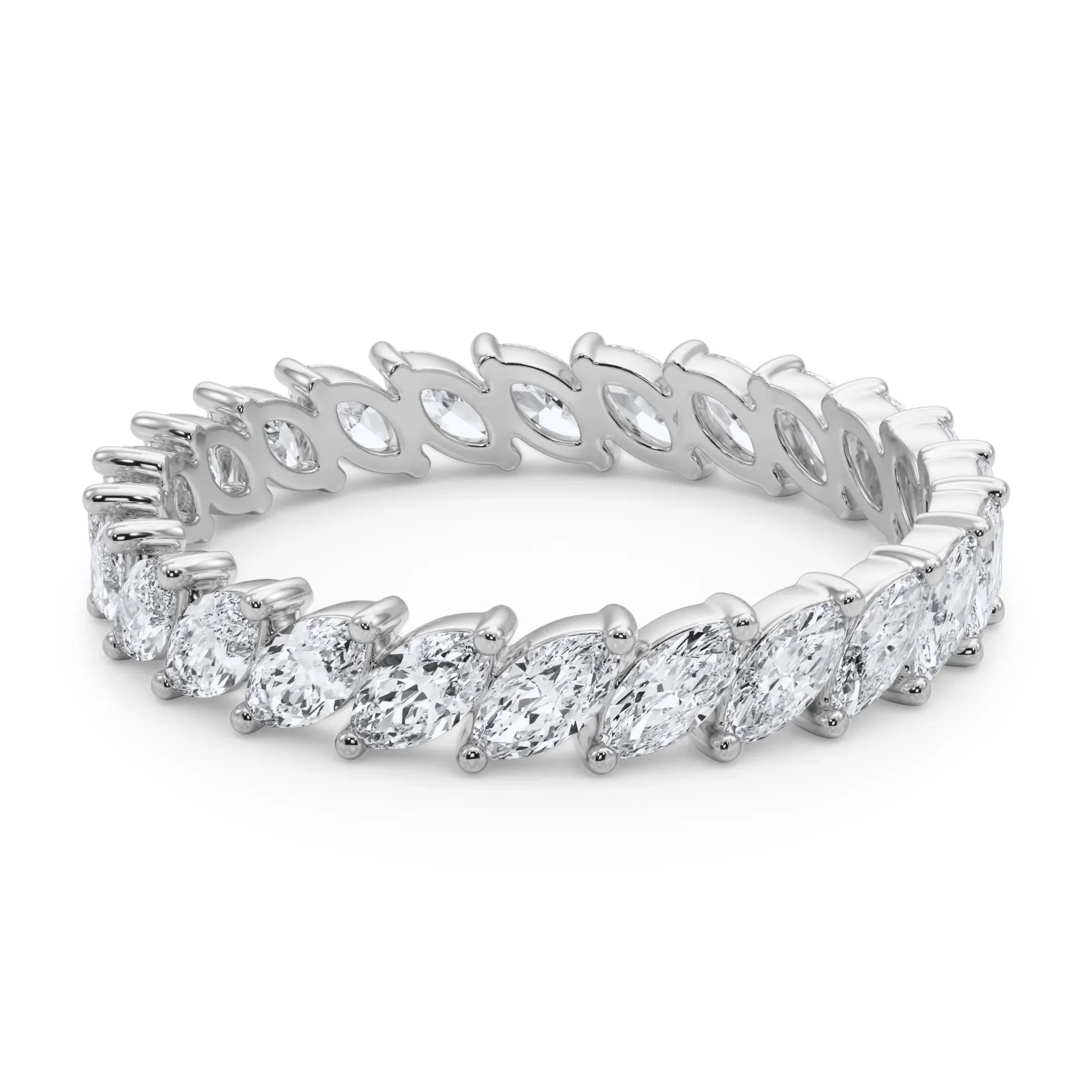 2 CT. Tw. Lab Grown Diamond Marquise Slant Eternity Band Ring Platinum White Size 8.5 4mm - Image 4