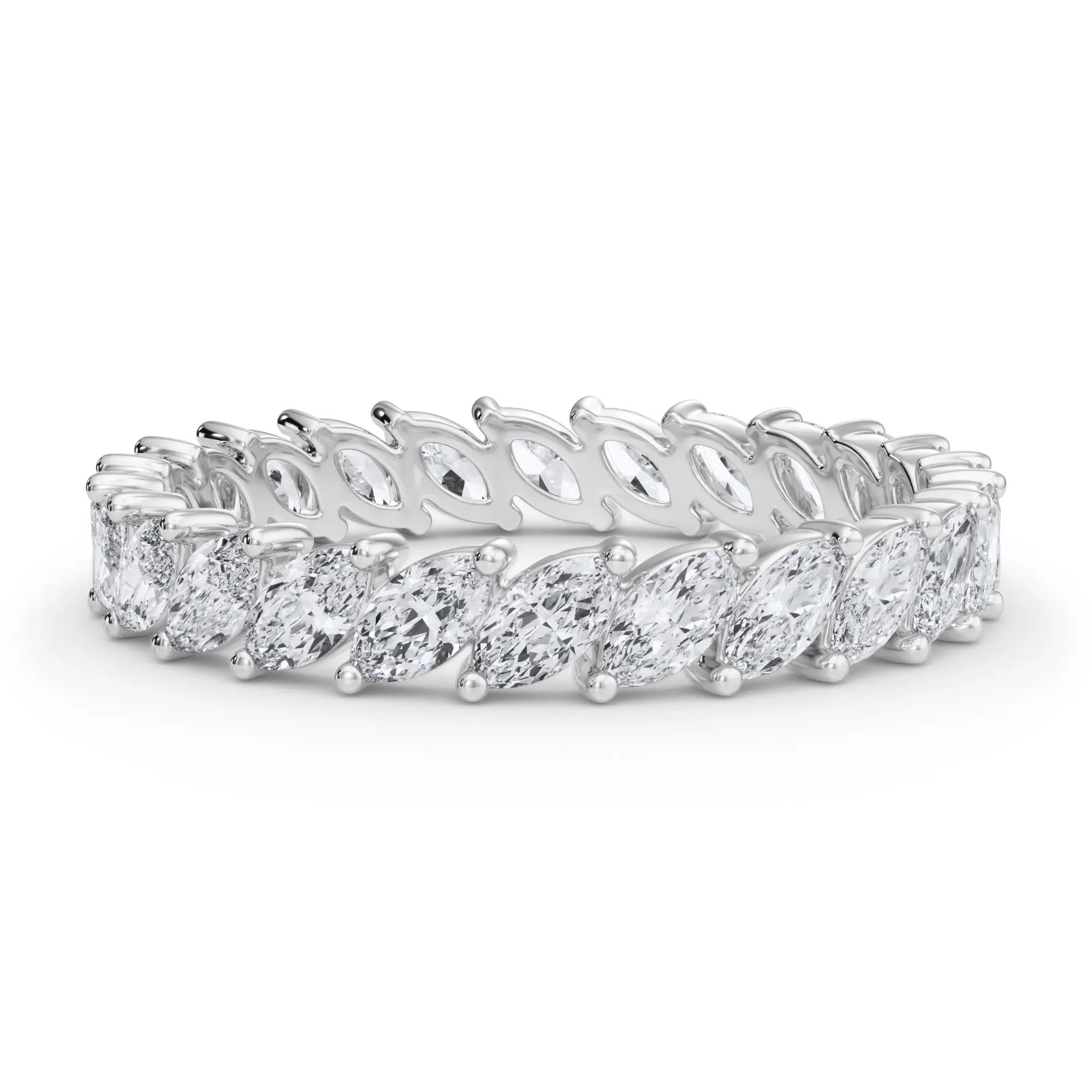 2 CT. Tw. Lab Grown Diamond Marquise Slant Eternity Band Ring 14K White Gold Size 8 4mm