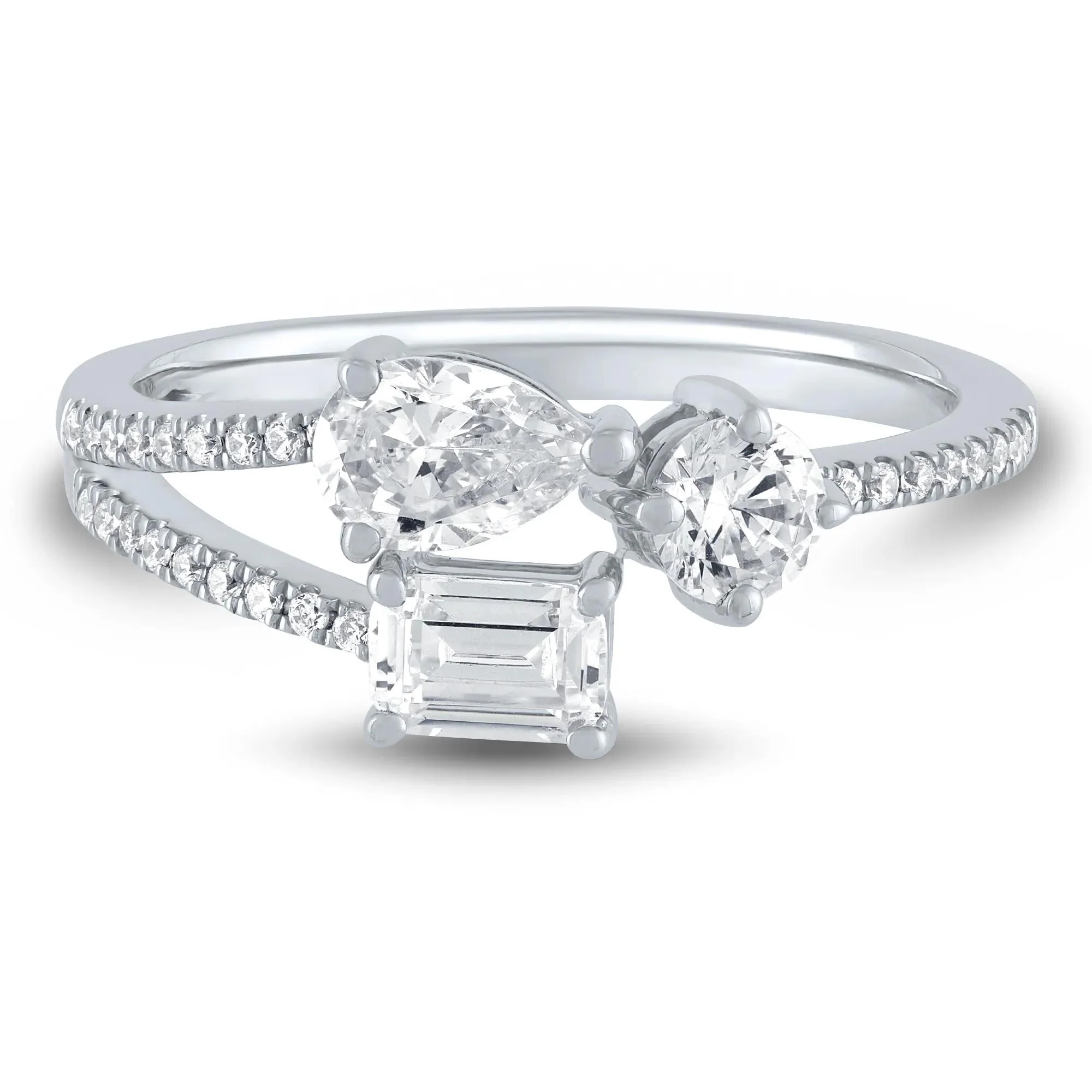 1 CT. Tw. Lab Grown Diamond Multi-Shape Ring 10K White Gold Round Brilliant Cut Size 7 1mm
