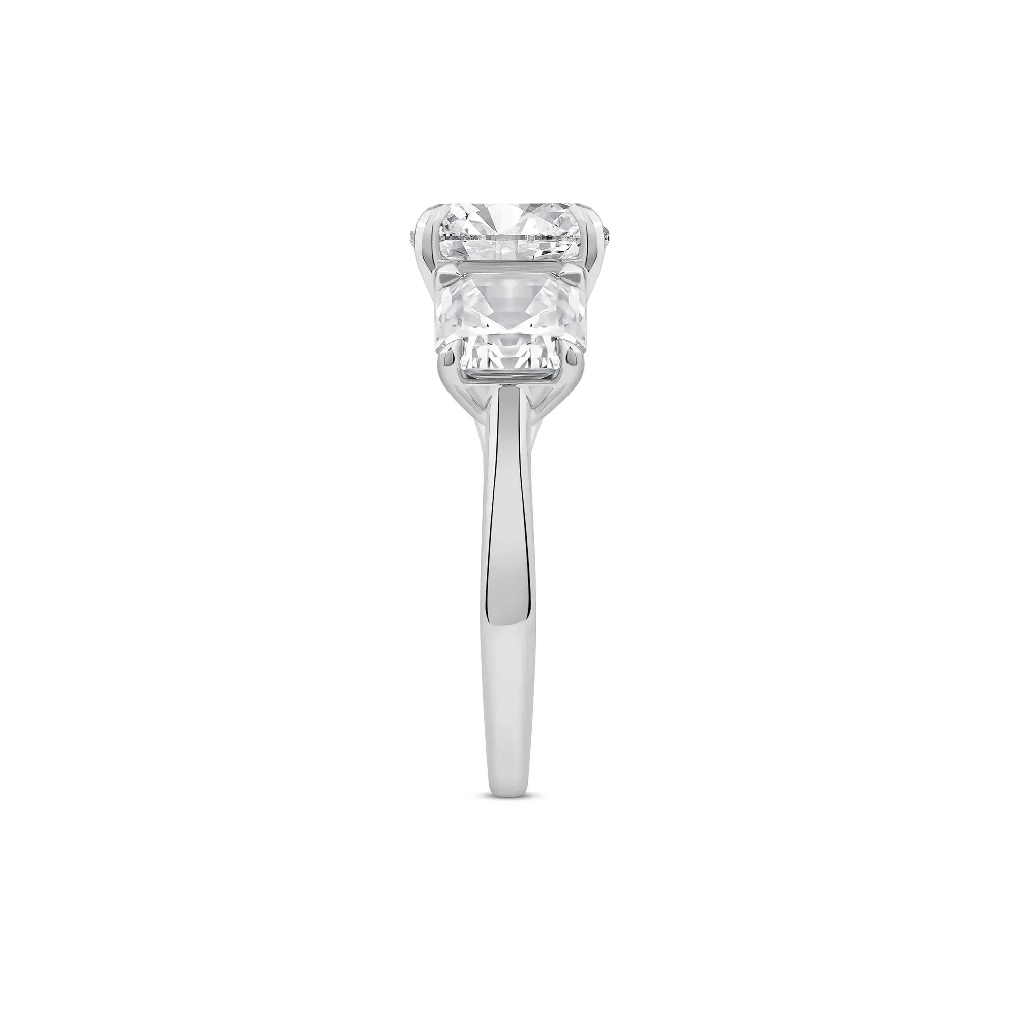 7 CT. Tw. Lab Grown Diamond Asscher-Cut Three Stone Engagement Ring Platinum White Size 5 2.5mm - Image 3